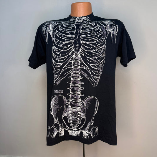 1980s Leslie Arwin Skeletees T-Shirt, Anatomy Skeletal System, Screen Stars Best Size M/L, 1978 The Athletic Supporter, All Over Print Skeleton
