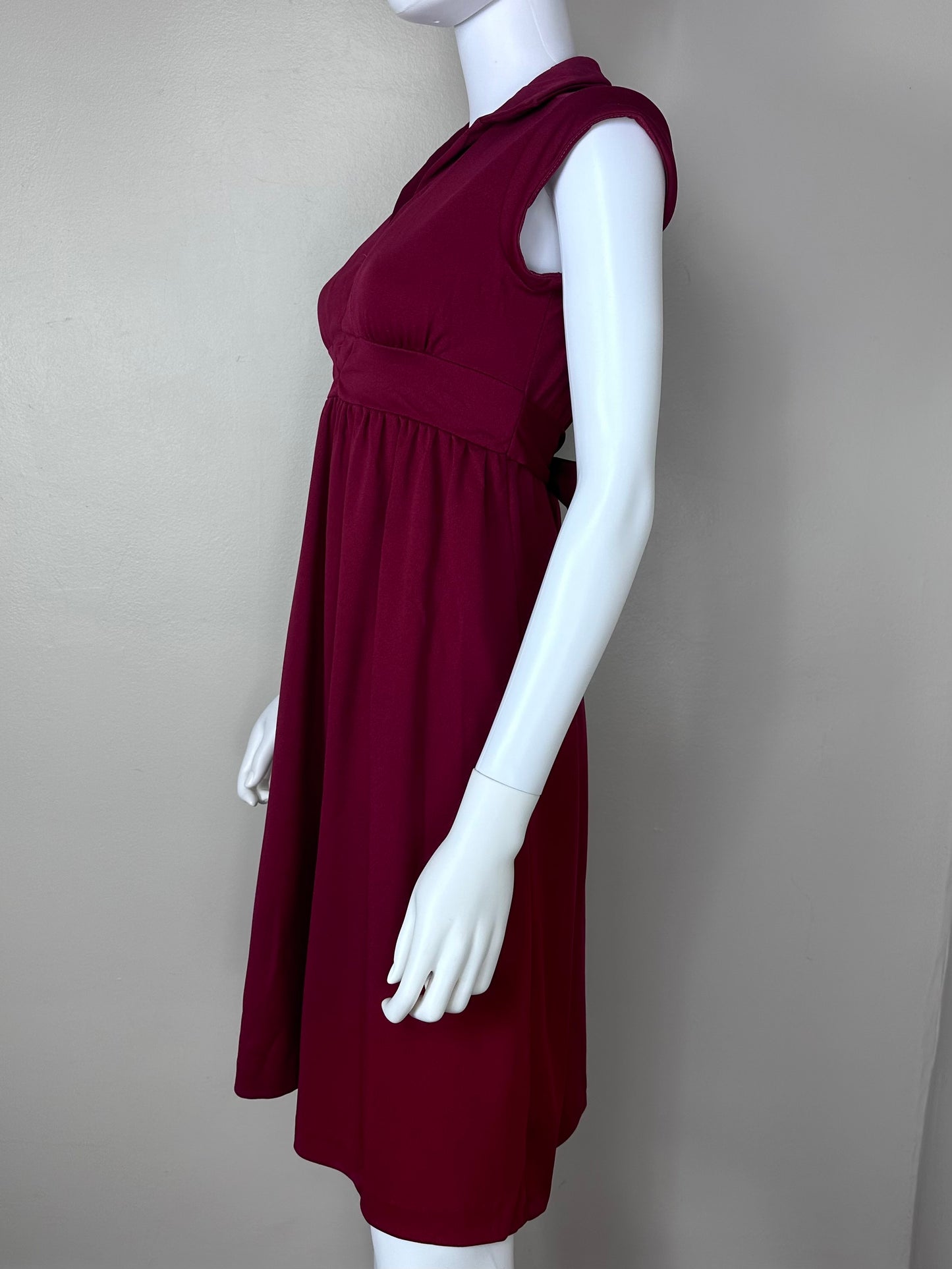 1970s Burgundy Sleeveless Dress, Handmade Size Small-Medium