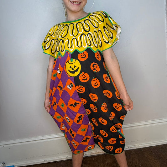 1980s Children's Halloween Clown Costume, Handmade from Cut and Sew Fabric, One Piece Jumpsuit