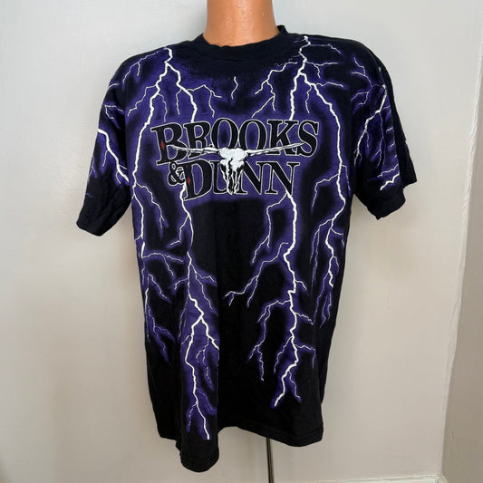 1990s Brooks & Dunn T-Shirt, Electric Rodeo, Lightning All Over Print, Country Music, Kings Tree Classic Size L/XL