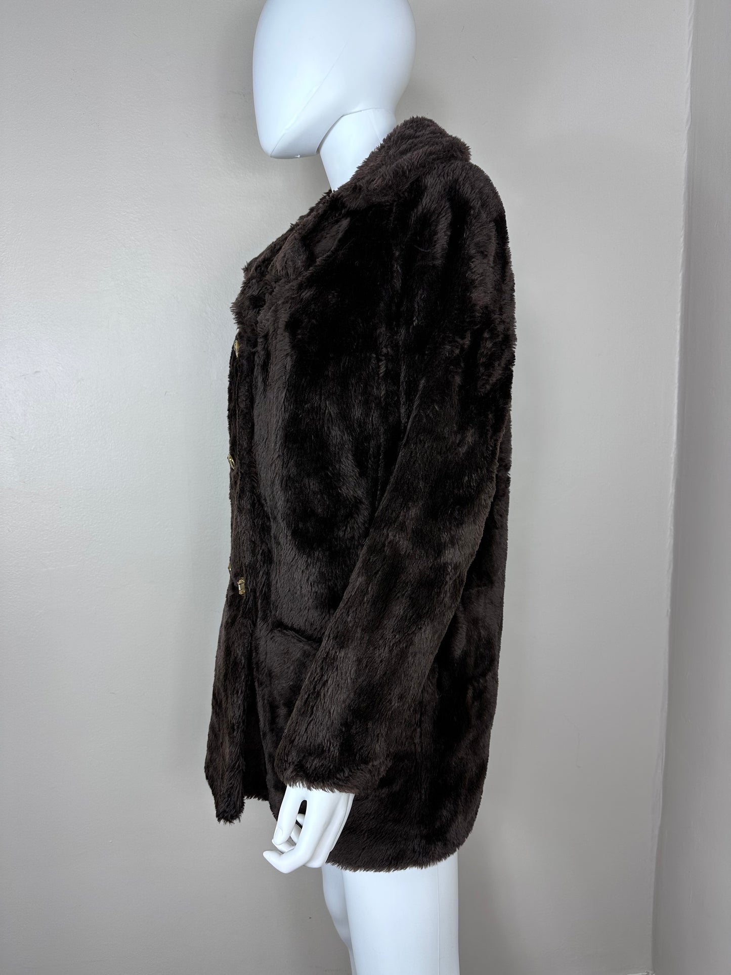 1970s Chocolate Brown Faux Fur Coat, Rivoli Size Medium