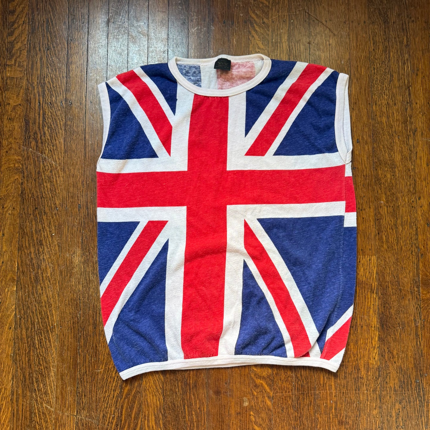 1980s Union Jack Sleeveless T-Shirt, UK Flag Muscle Tee, Size Medium