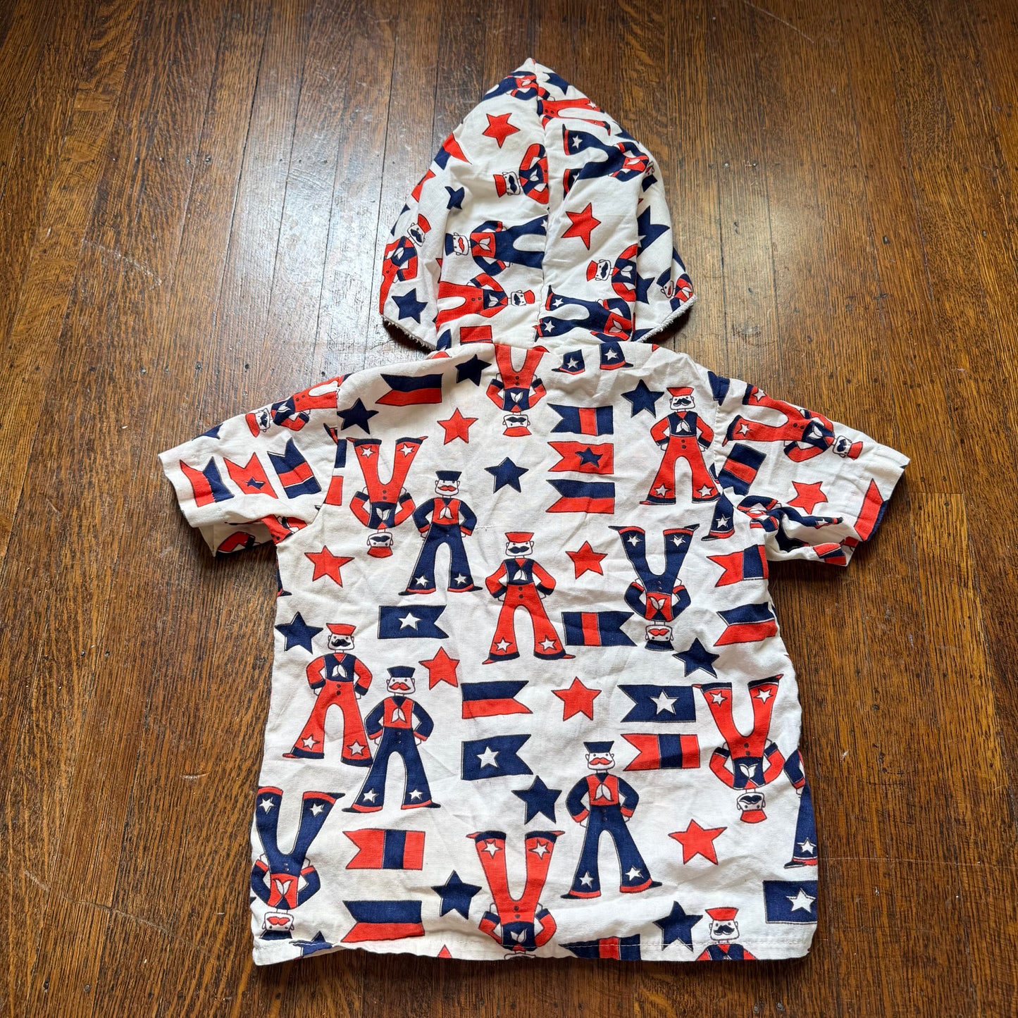 1960s/70s Kids’ Hooded Beach Shirt, Sailor Novelty Print, Sears Size 4/5