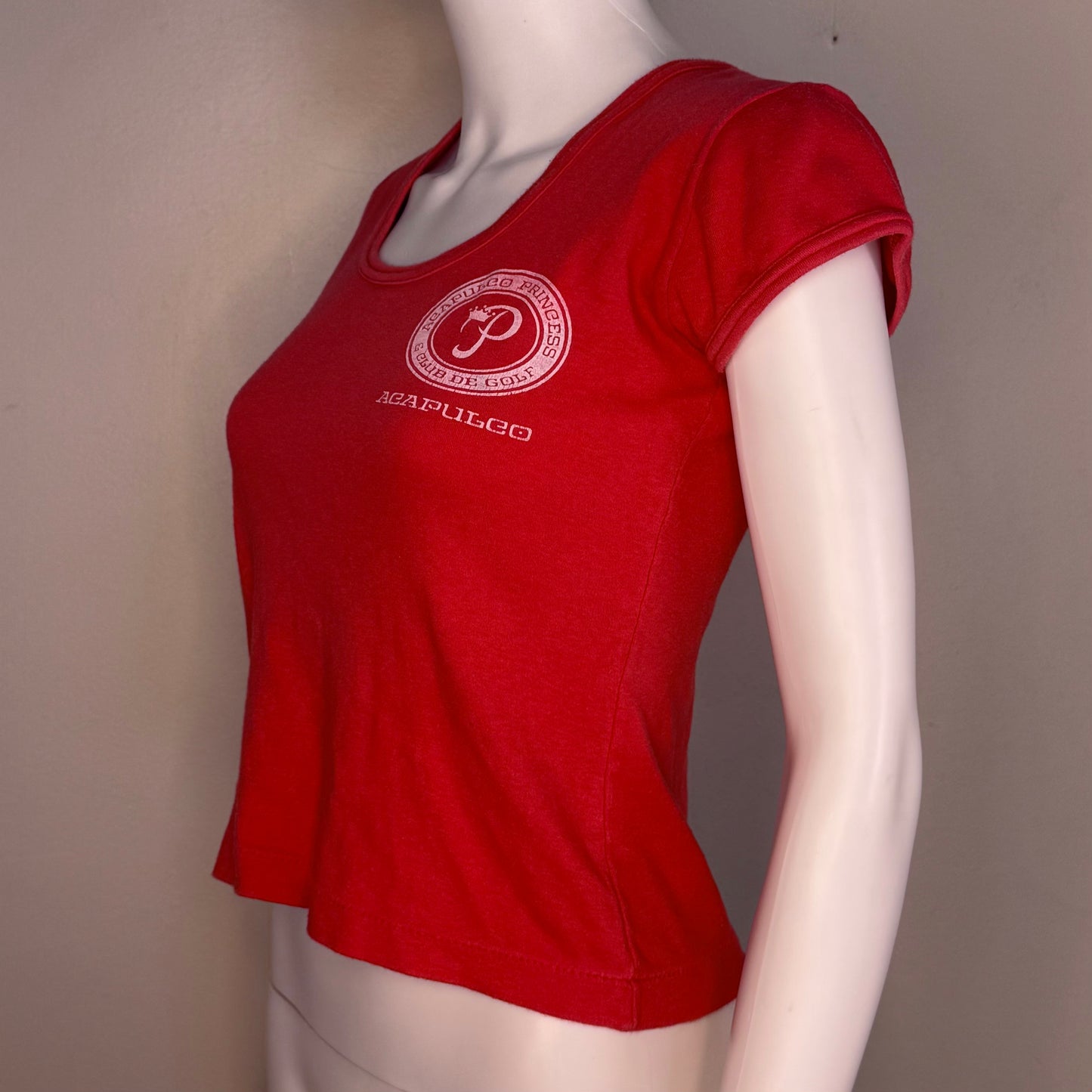 1970s Acapulco Princess T-Shirt, Gaviota Size Small, Red Femme Cut Baby Doll Tee, Mexico Resort Hotel