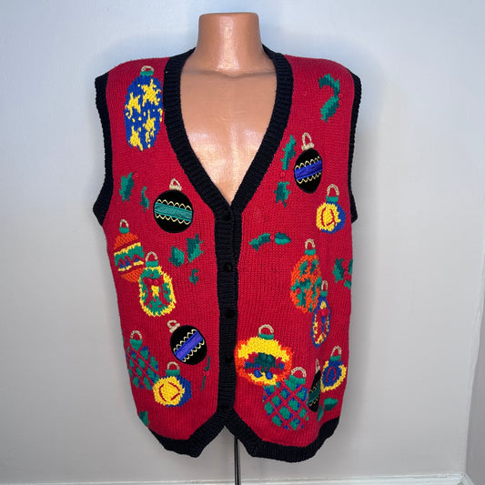 1990s Christmas Sweater Vest, Gladys Bagley Woman Size 2XL