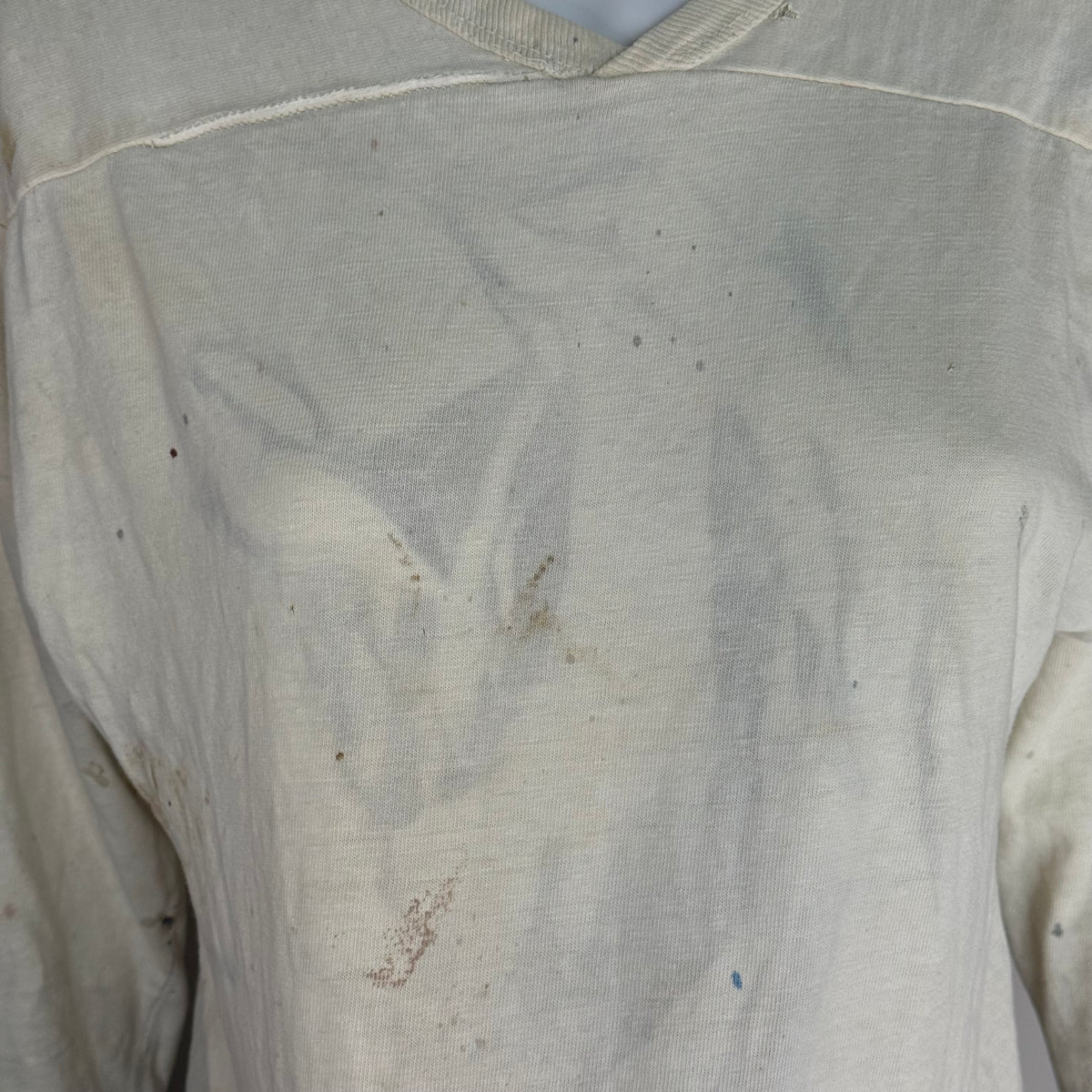 1960s/70s Off White Cotton Jersey T-Shirt, Size Medium, Paint Stains, Distressed