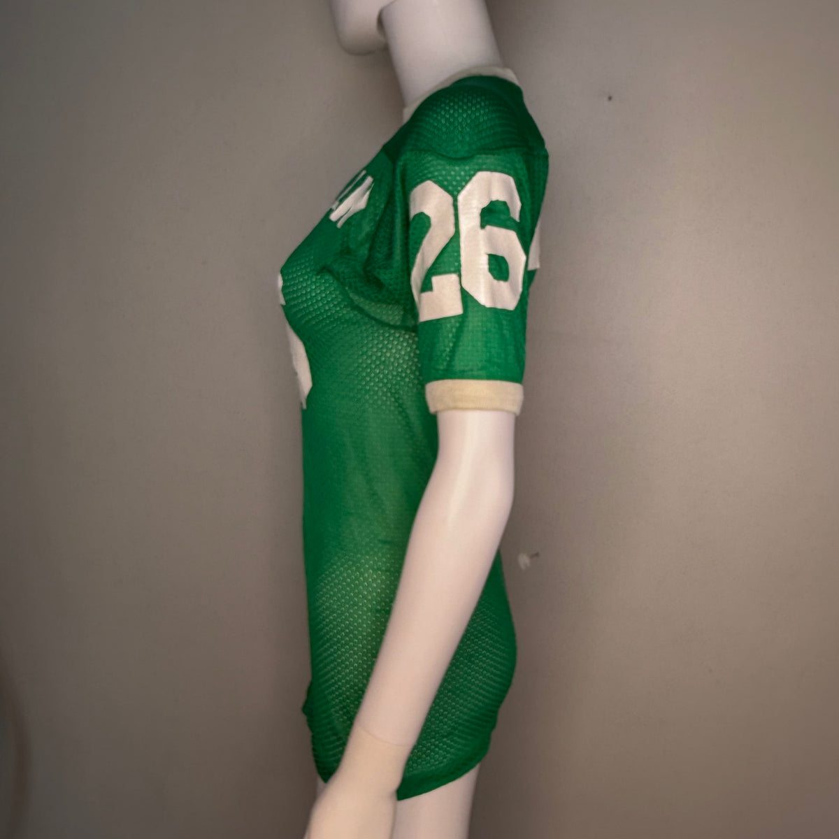 1970s Kids' Green Mesh Jersey T-Shirt, Coleman No 26, Youth Medium/Adult XS