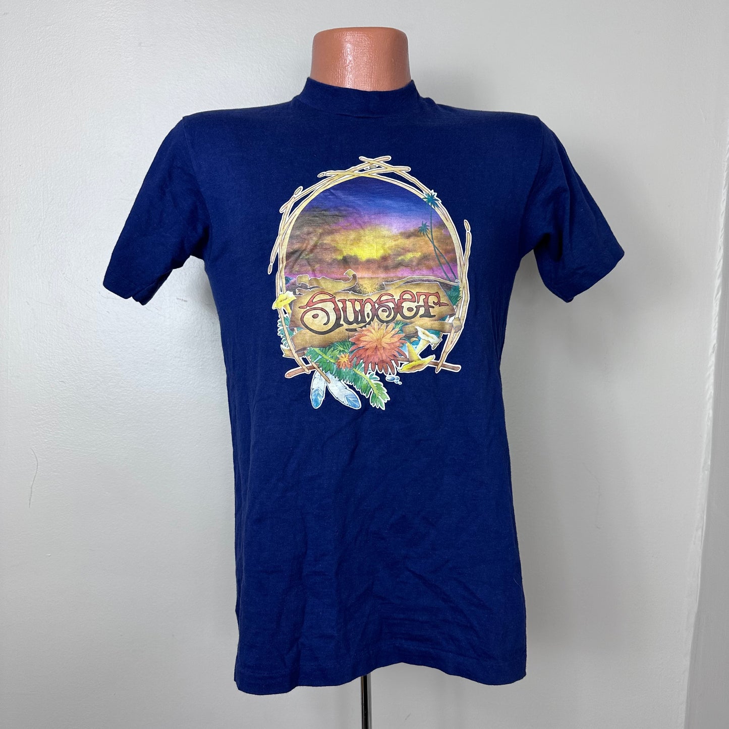 1970s Sunset T-Shirt, Hanes Size Small, Tropical Beach