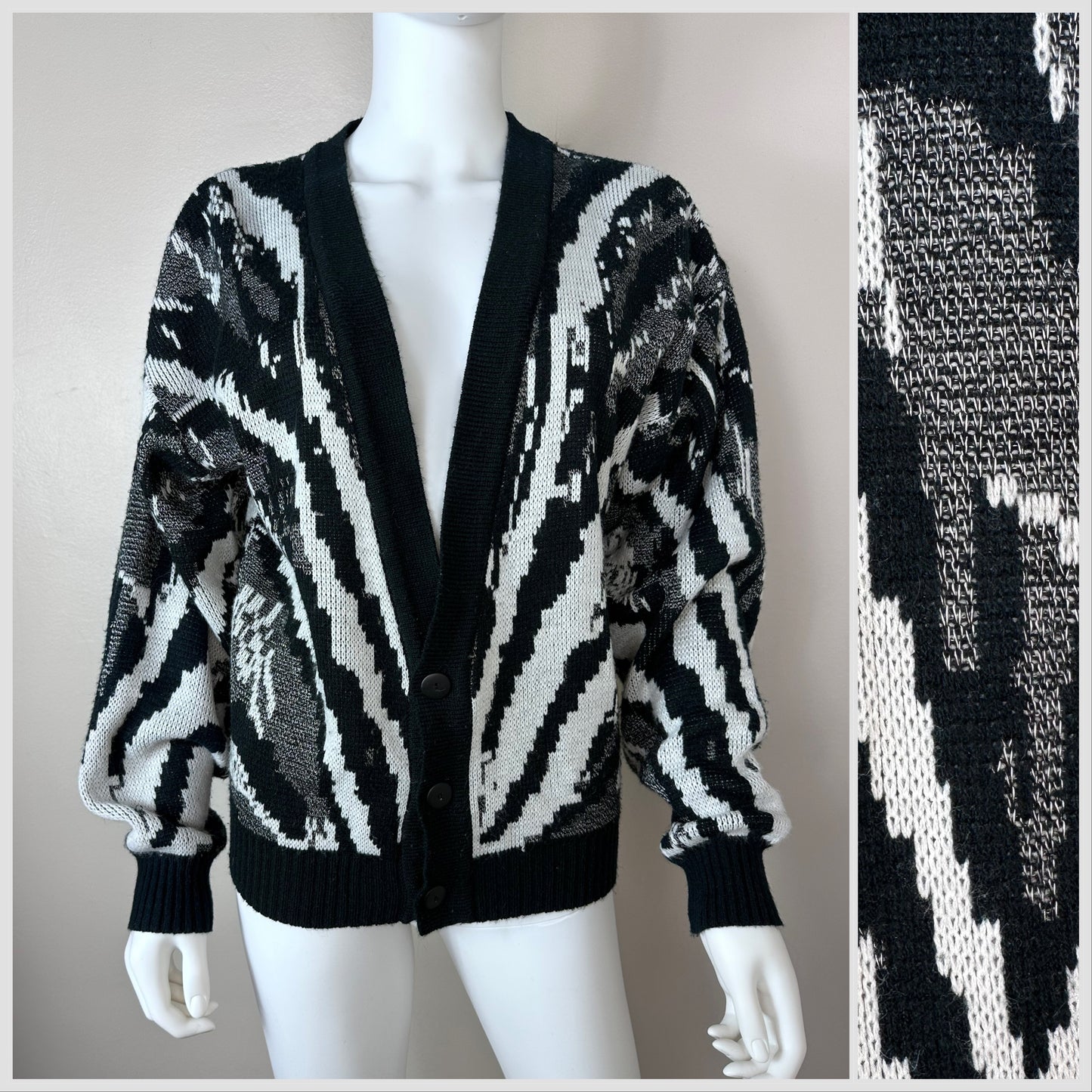 1980s Zebra Print Oversized Cardigan Sweater, Fax Size Small