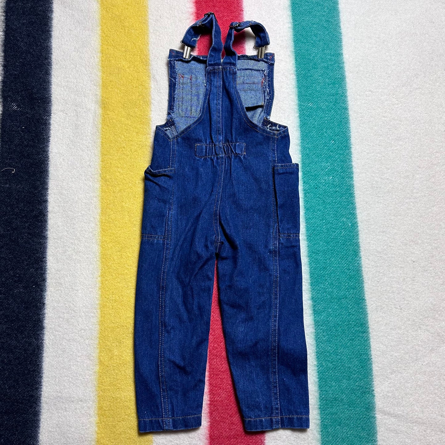 1980s Denim Overalls, French Toast by Lollytogs Size 24m, Front Zipper, Strap Clips