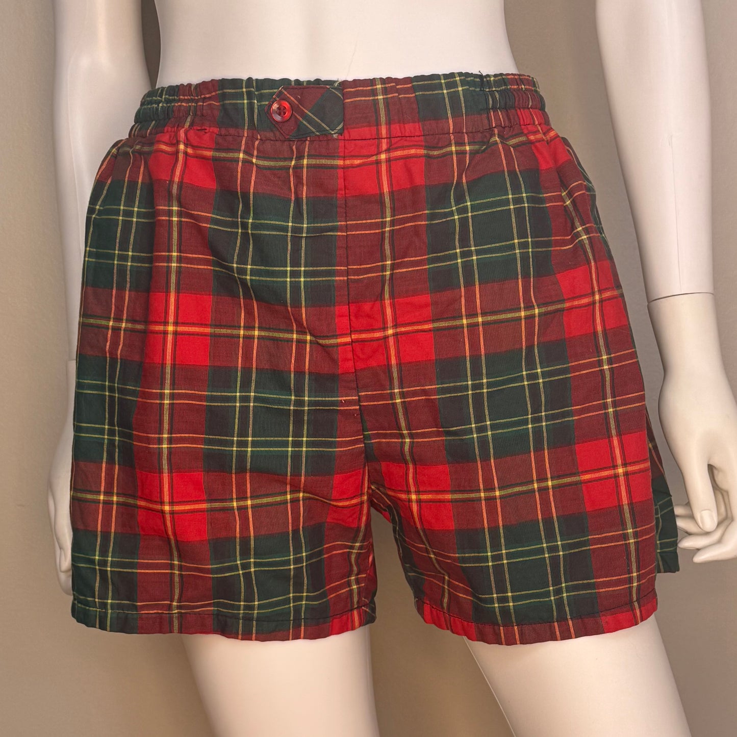 1950s Men’s Red Plaid Swim Trunks, McGregor Swim n Play Size Small, Cotton Swimsuit Shorts