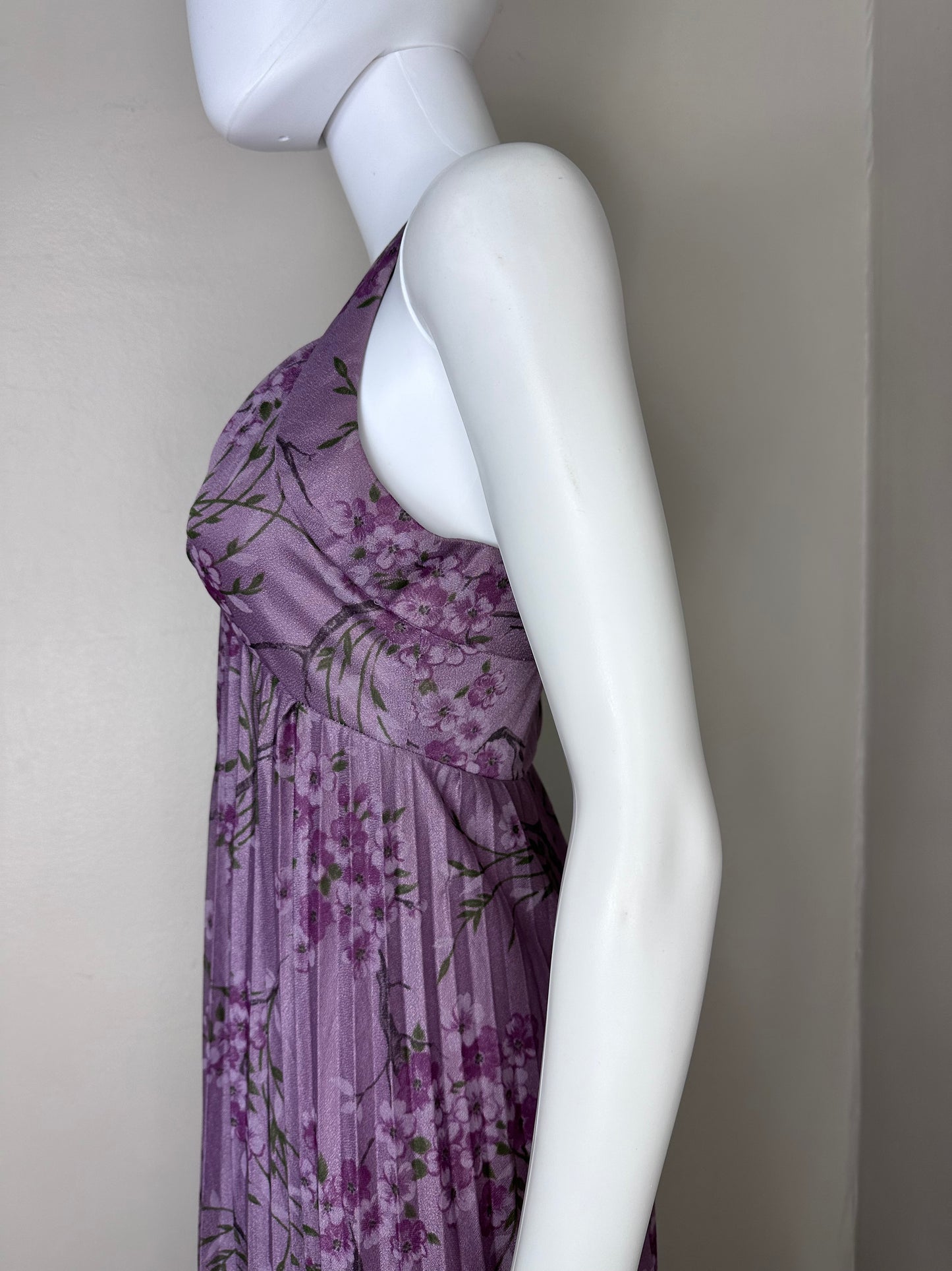 1970s Purple Floral Halter Maxi Dress, Size XS