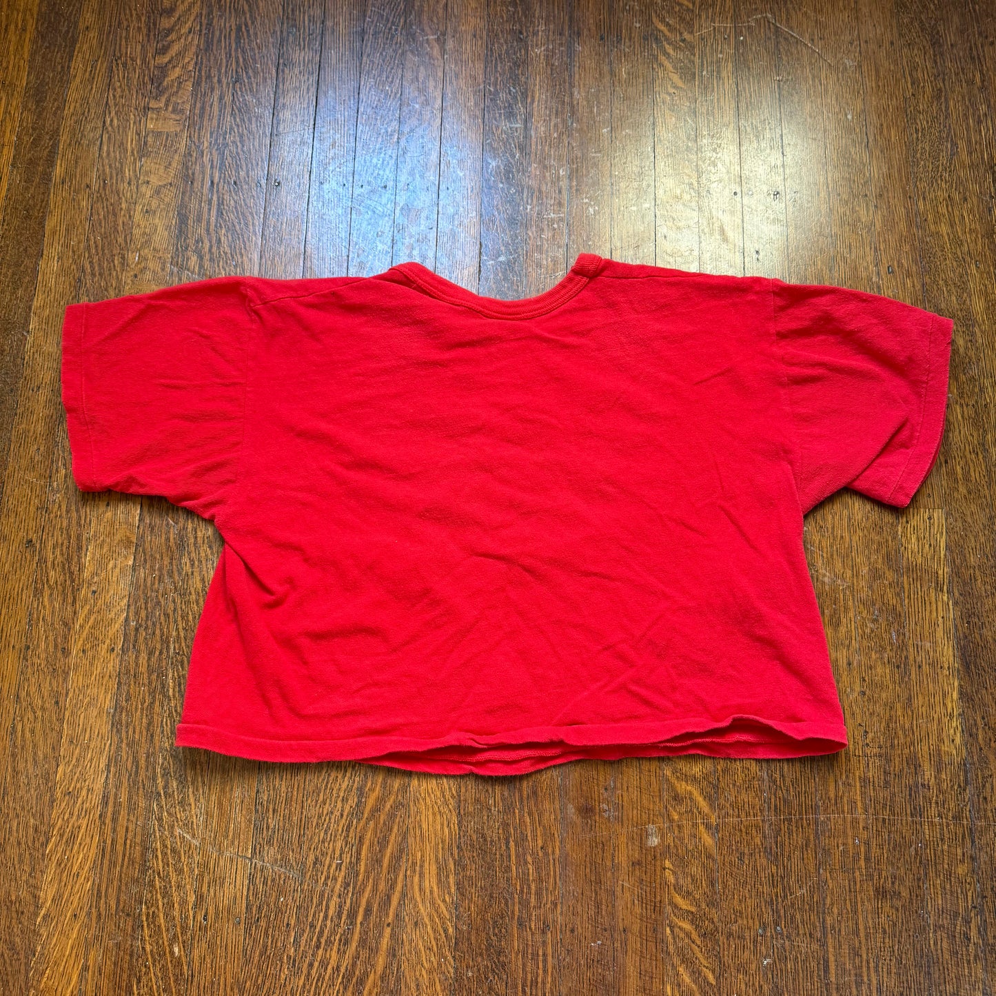 1970s Rams Football Red Cropped T-Shirt, Russell Athletic Size M/L, Number 33