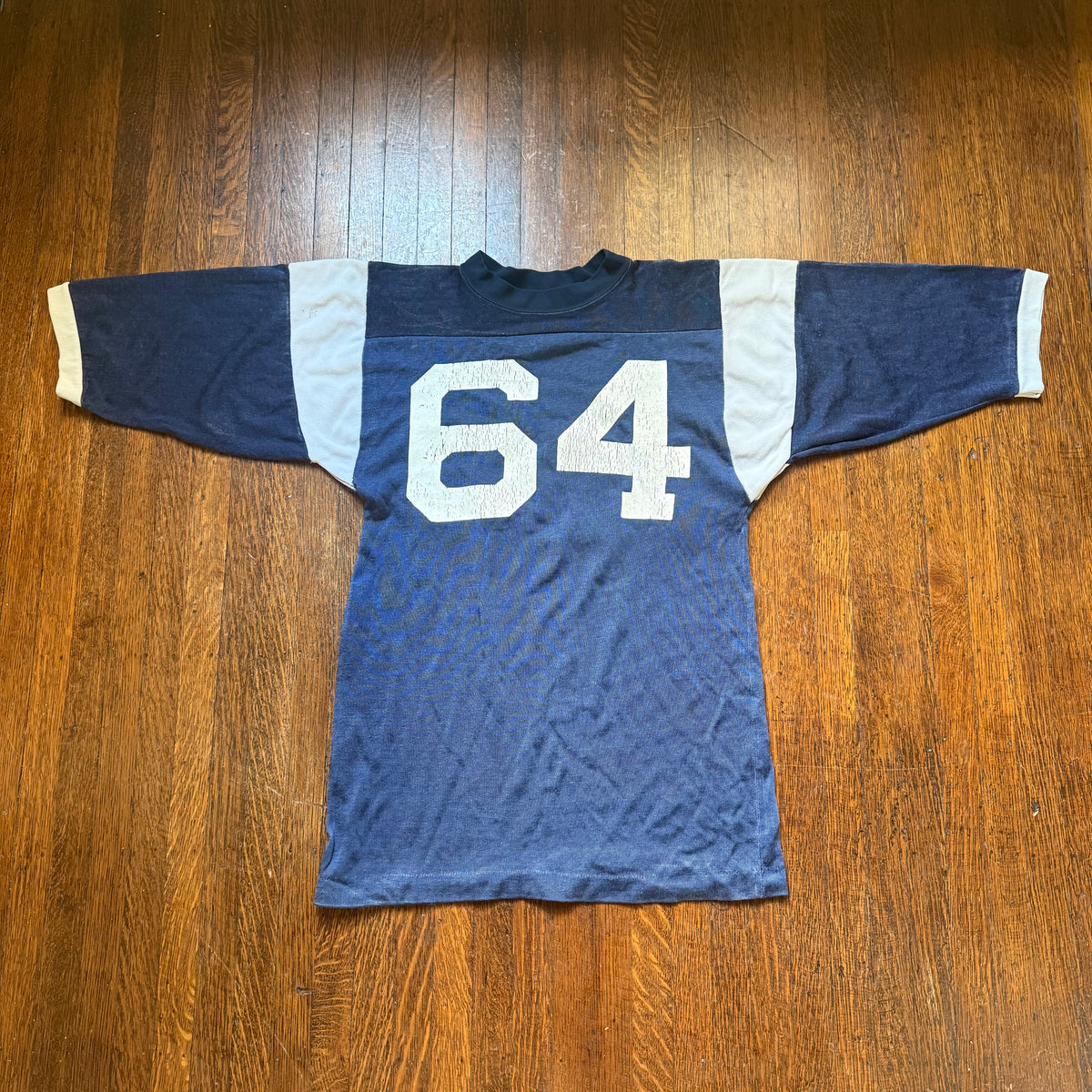 1970s Navy Blue Jersey, Champion Size Youth XL/Adult Small, No 64, Distressed