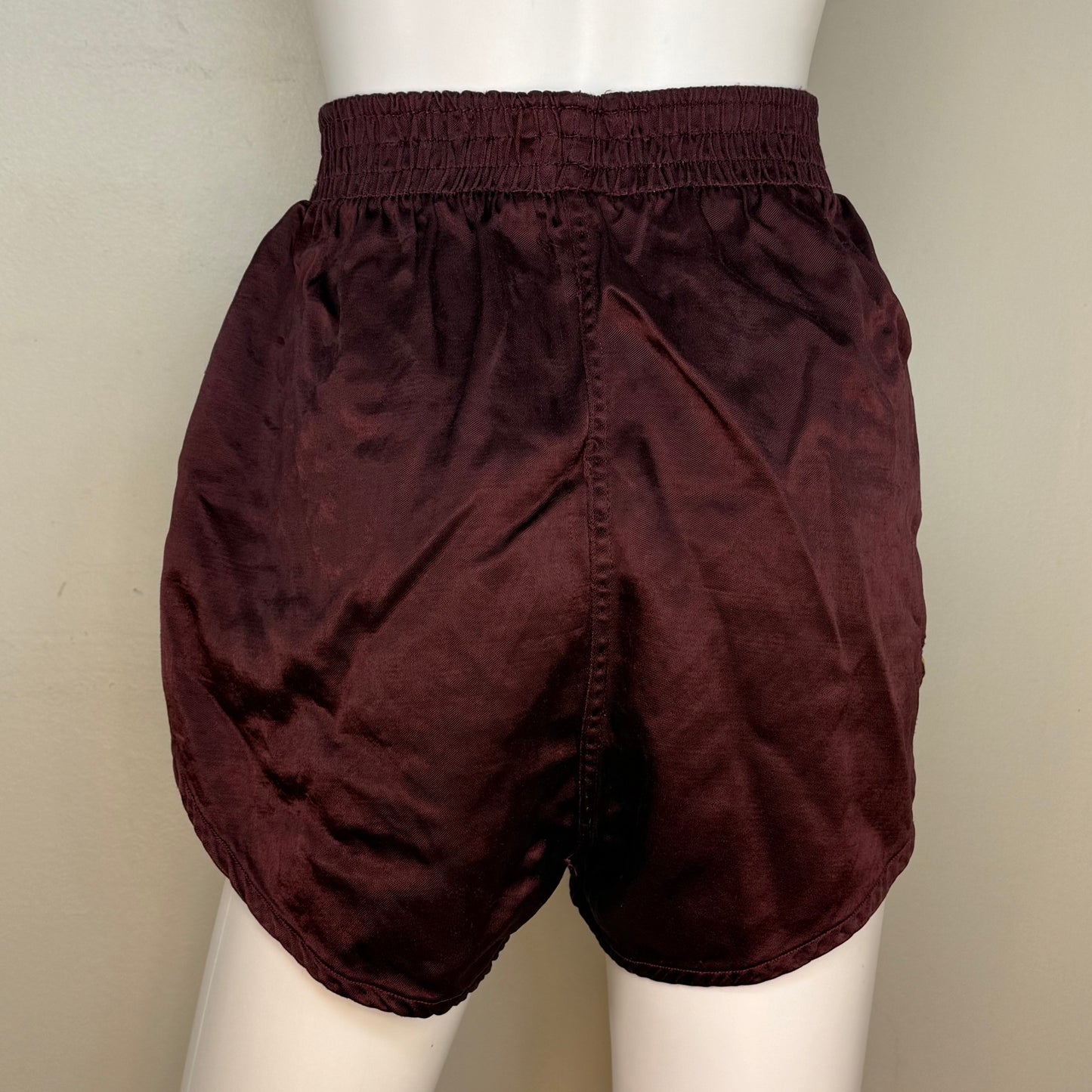 1950s Burgundy Athletic Shorts with Gold Stripes, Belt, Padded Hips, Oliver Bros Phila Pa Athletic Wear Size Small, Basketball? Boxing? Wrestling?