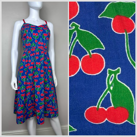 1970s Cherry Print Sundress, Jenni Size XS-Small, Sleeveless Dress