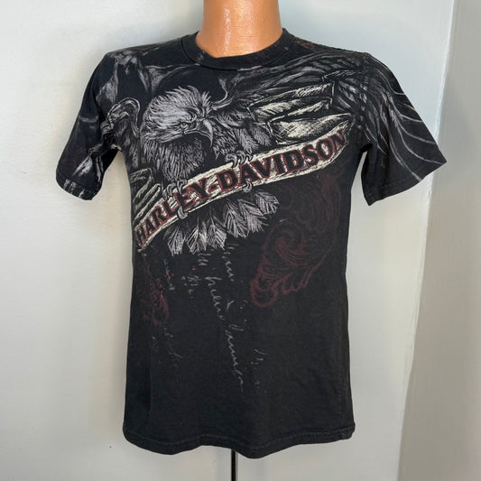 Y2K Harley Davidson All Over Print Eagle T-Shirt, Size Small, Graceland Memphis Tennessee