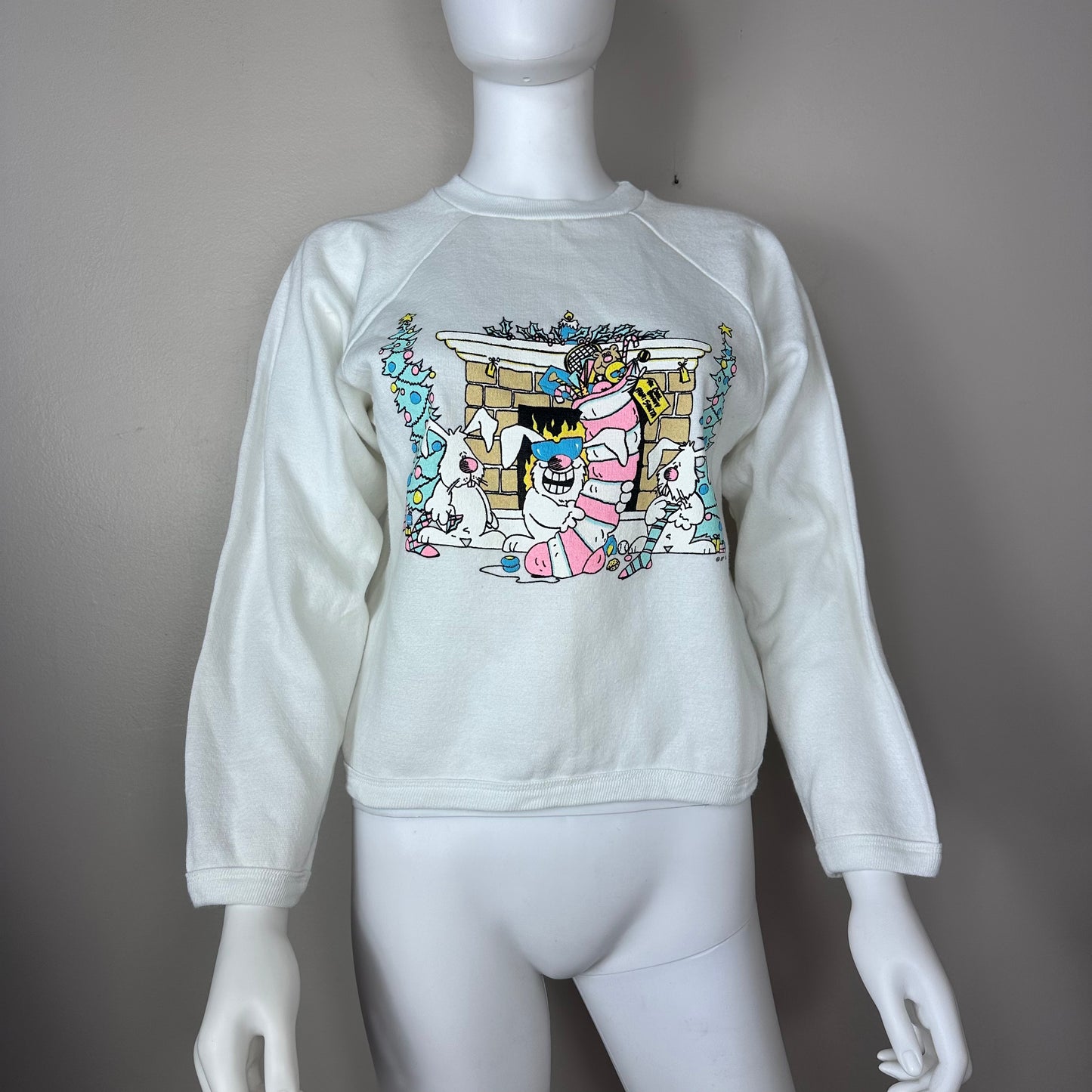 1980s Funny Bunny Christmas Sweatshirt, The Zoo Crew Size Small, 1987