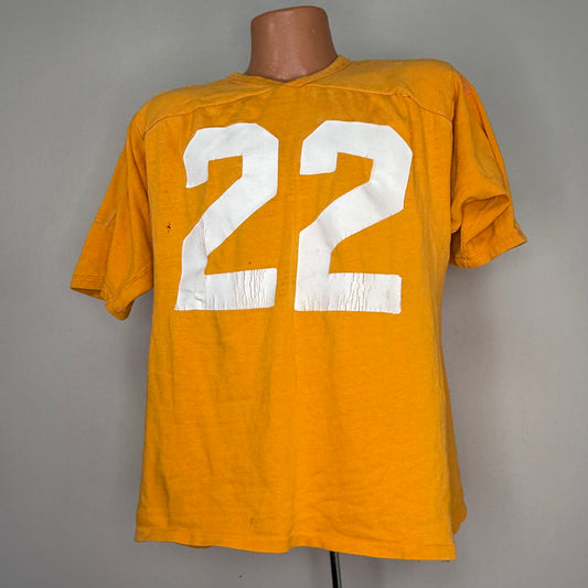 1960s Orange Cotton Jersey, Russell Athletic Size Large, No 22, Distressed