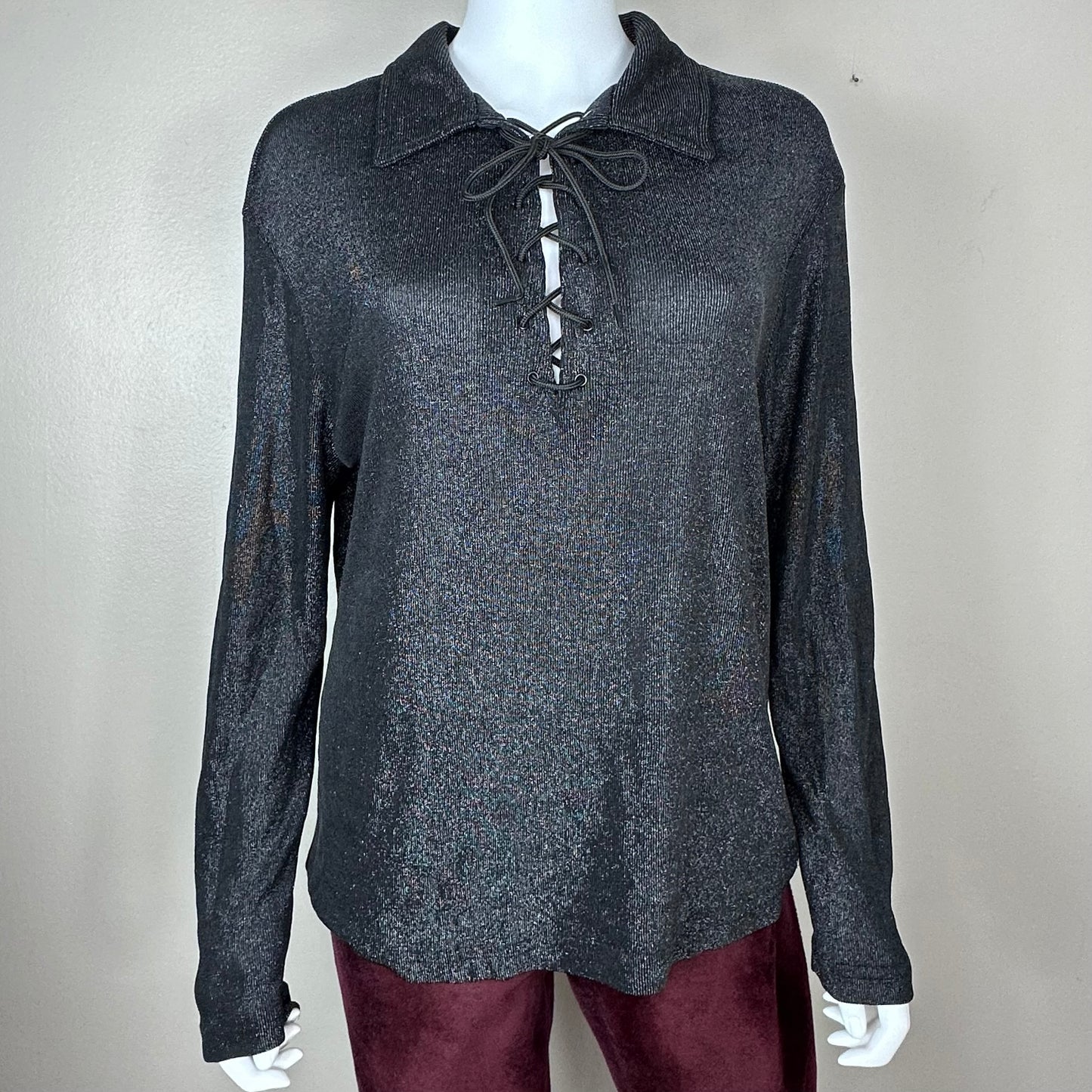 1990s Black Sparkle Lace Up Shirt, Lip Service Size Medium-Large