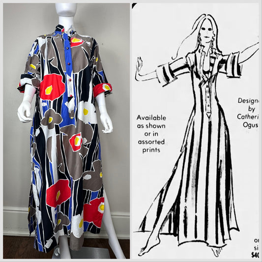 1970s/80s Bold Floral “Forever” Dress by Catherine Ogust for Penthouse Gallery Size L-XL