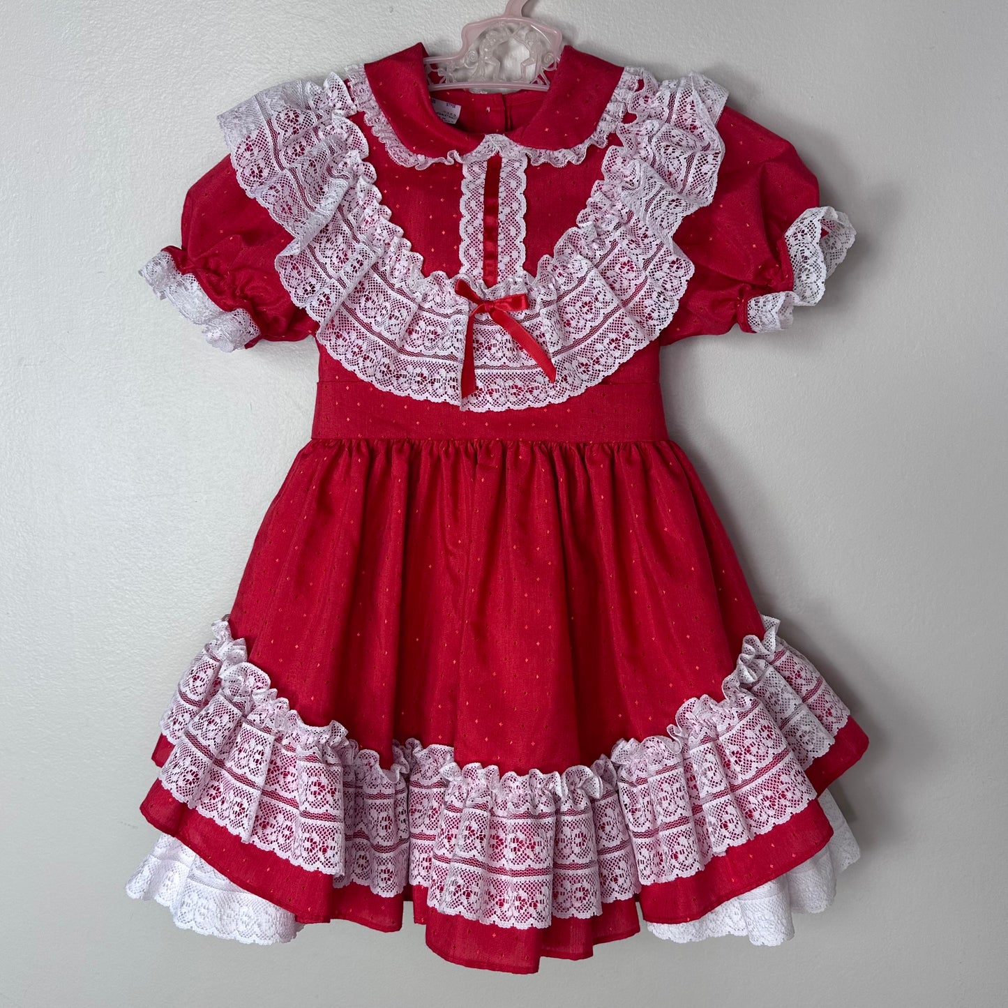 1980s Red Polka Dot Frilly Dress, Mini World Size 4