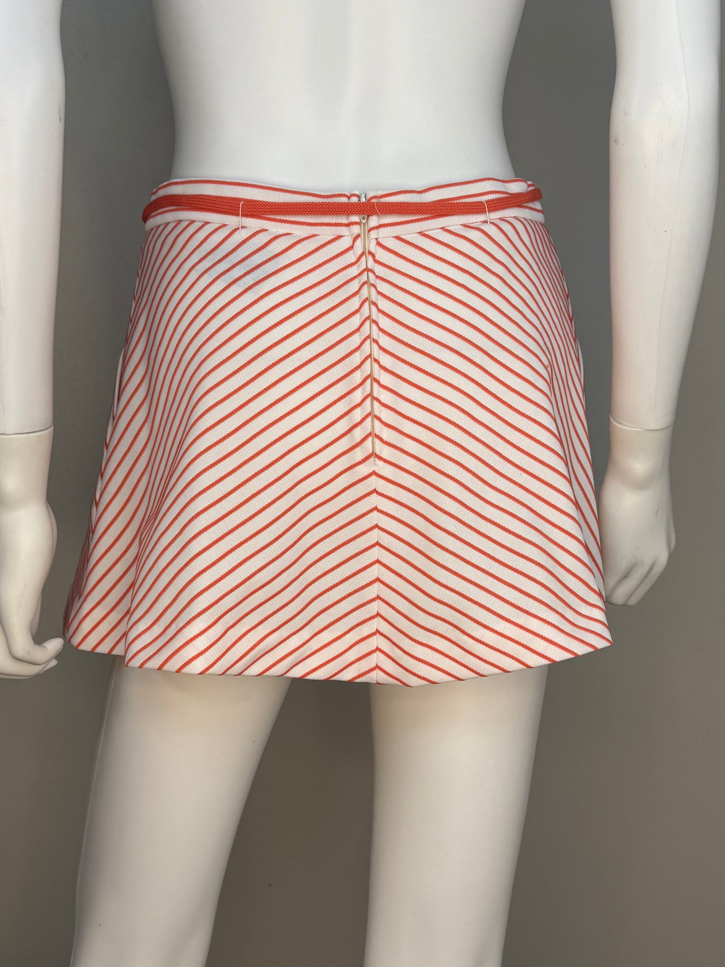1970s Coral Tennis Skirt and Sweater Set, Stripe Mini Skirt and Short Sleeve Cardigan, Carol Canaan for Top Seed Size Small, Forty Love Tennis Shoppe