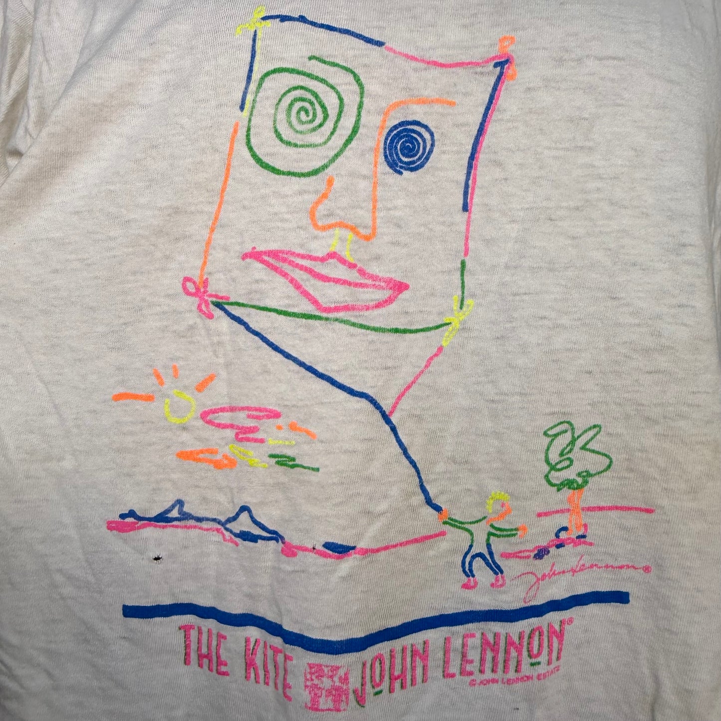 1980s John Lennon The Kite T-Shirt, Distressed, Fruit of the Loom Size Large
