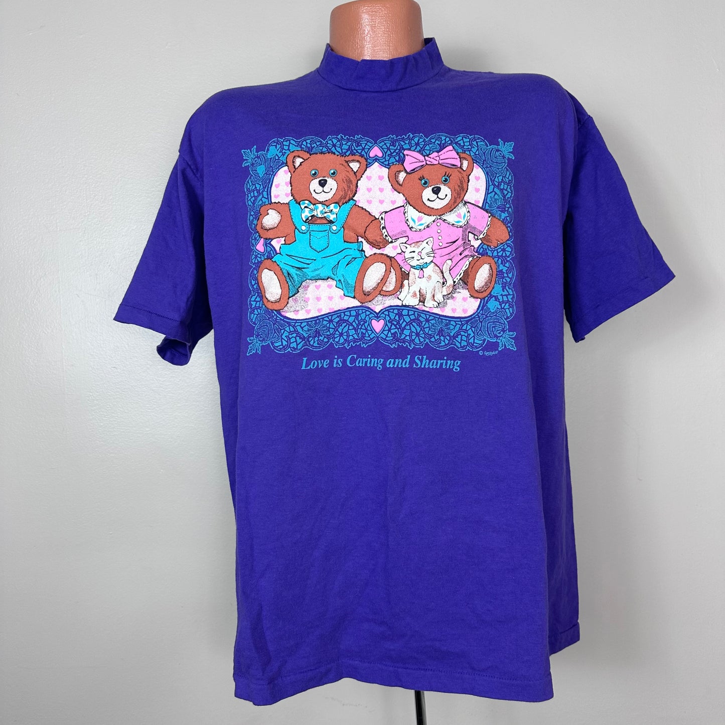 1990s Teddy Bears and Kitten T-Shirt, Size XL, Love is Caring and Sharing