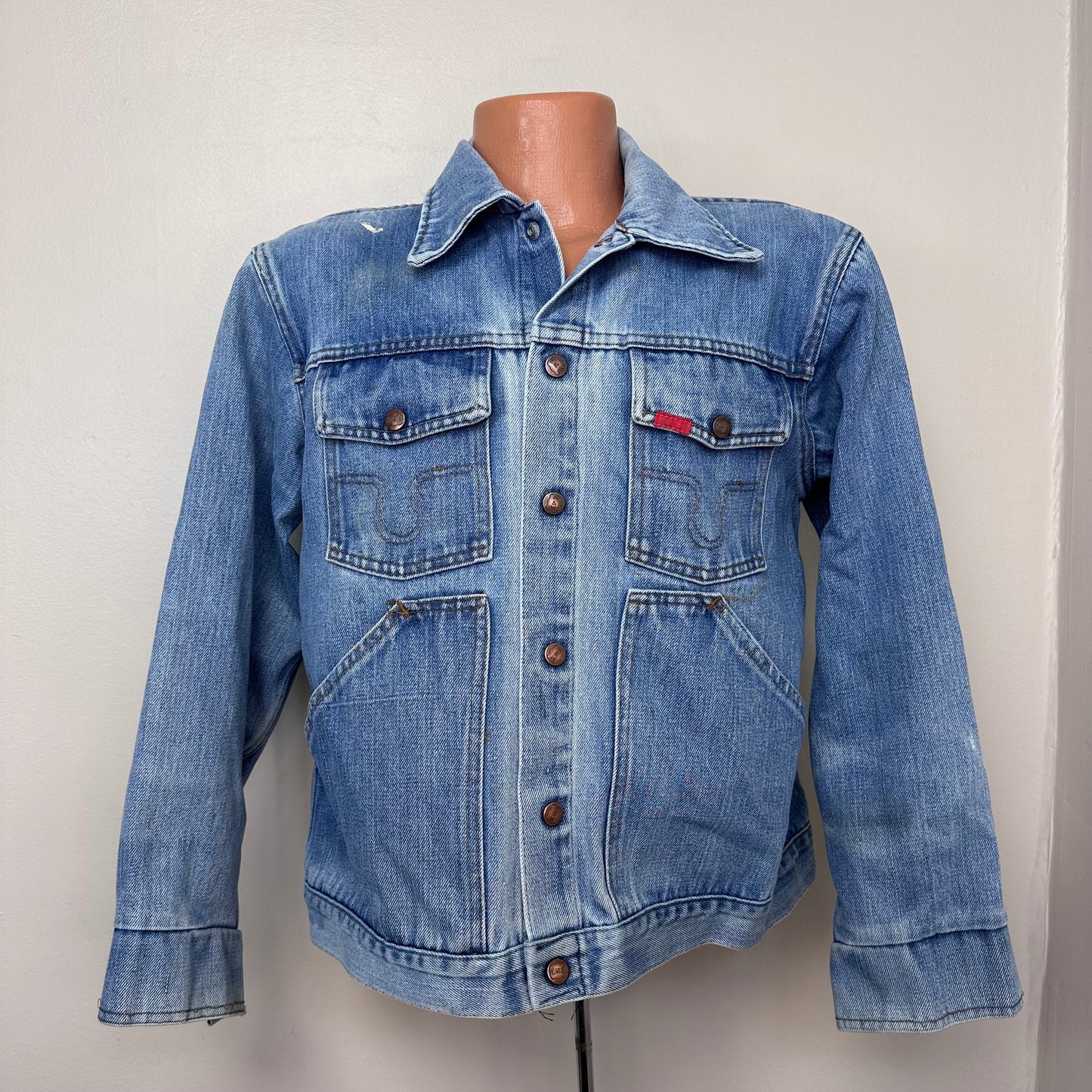 1970s Denim Jacket, Big Smith Size M/L, Worn, Distressed