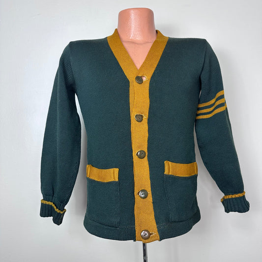 1940s Green Lane Tech Cardigan Sweater, Athletic Equipment Co Chicago Size Small