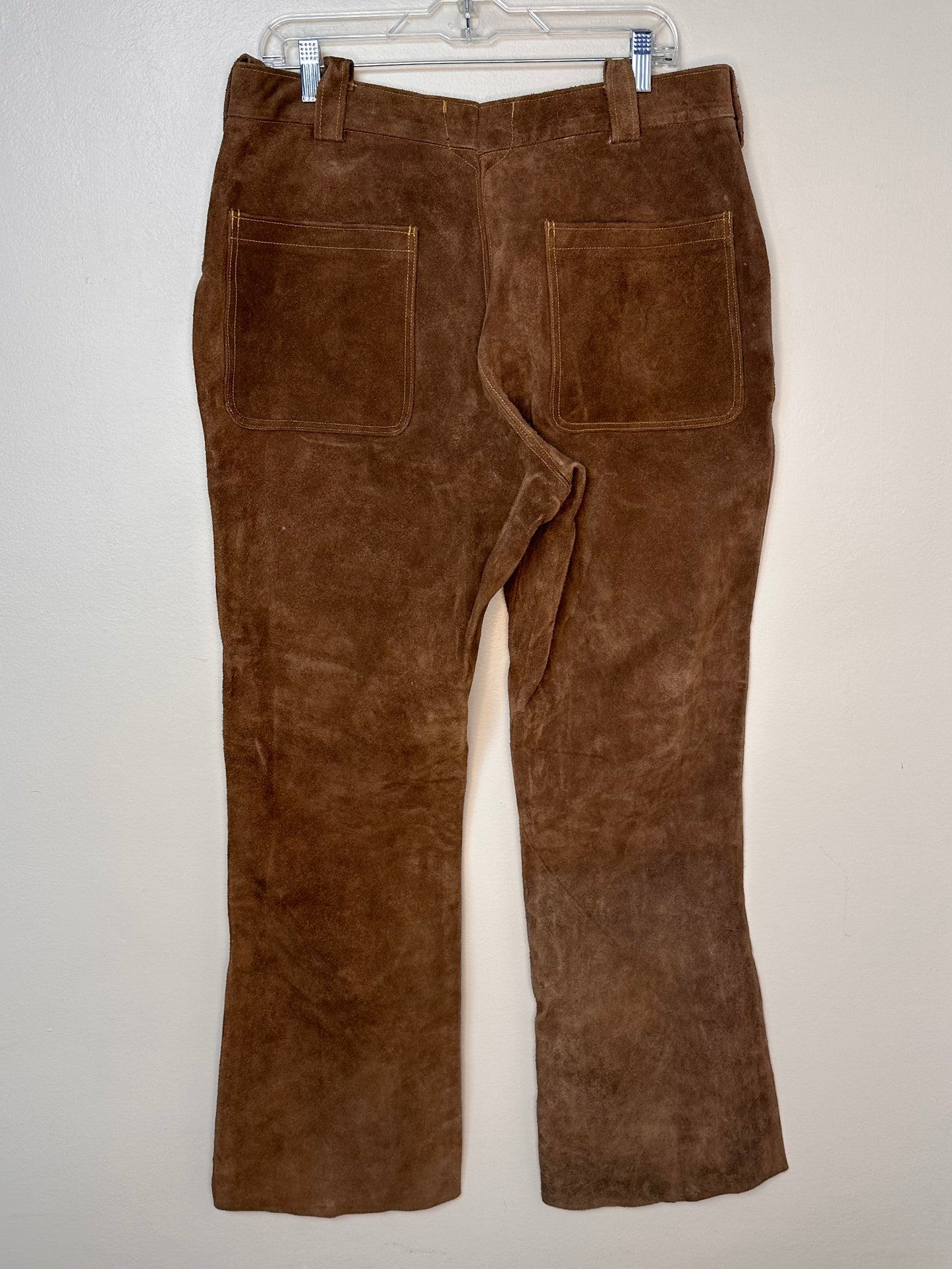 1960s/70s Brown Leather Pants, Snap Fly, 34"x32"