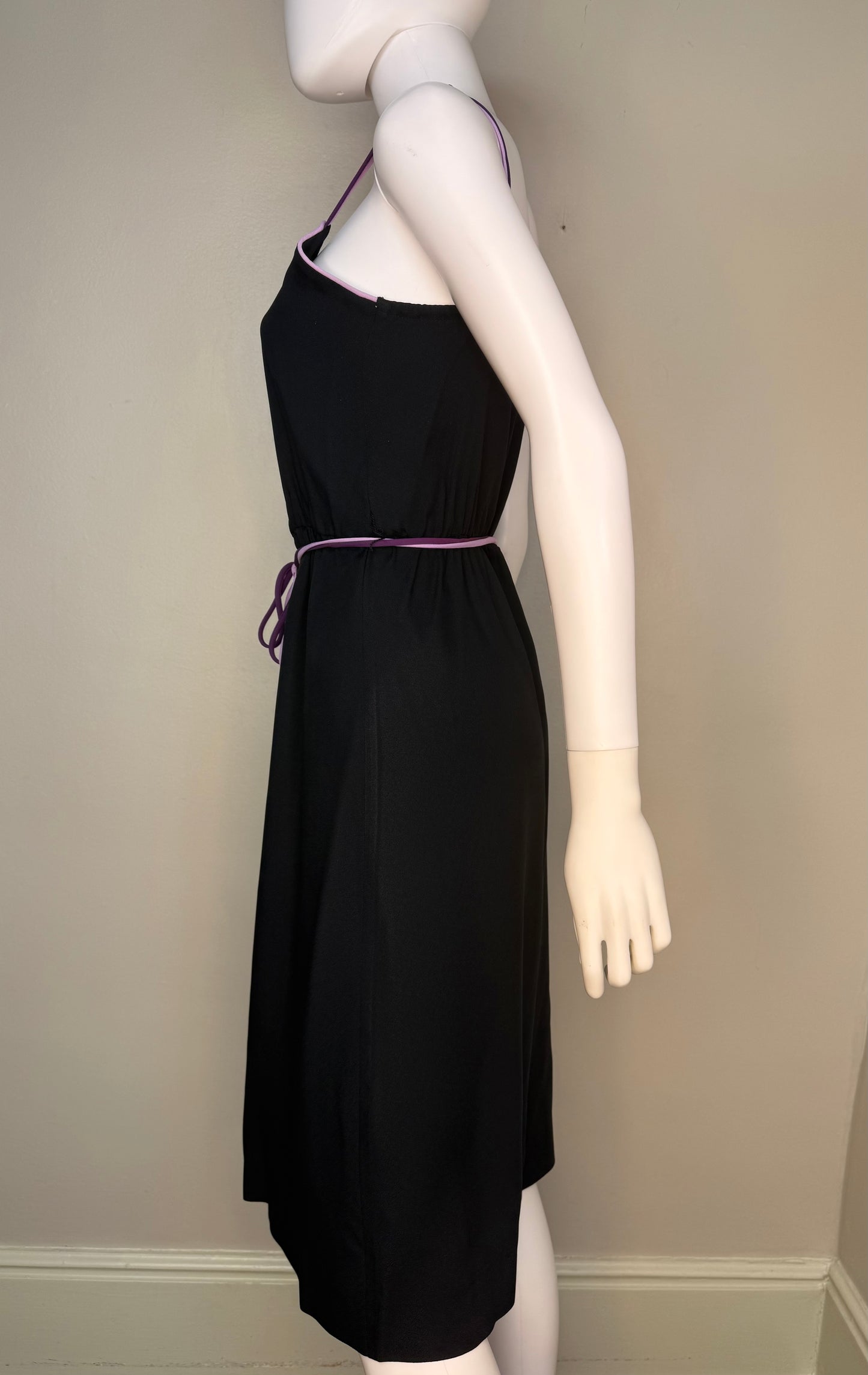 1970s/80s Black Sundress with Floral Applique, My Colours Dress Size Small