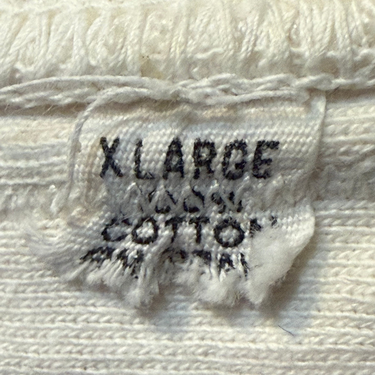 1960s White Cotton Jersey, Size Large, No 77, Chainstitch Name GANG, Very Distressed