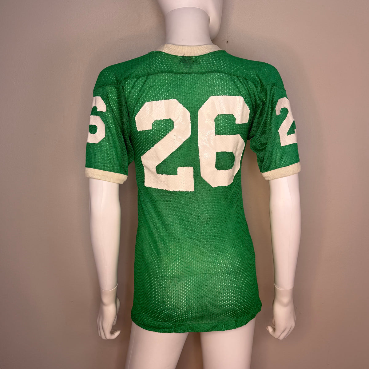 1970s Kids' Green Mesh Jersey T-Shirt, Coleman No 26, Youth Medium/Adult XS