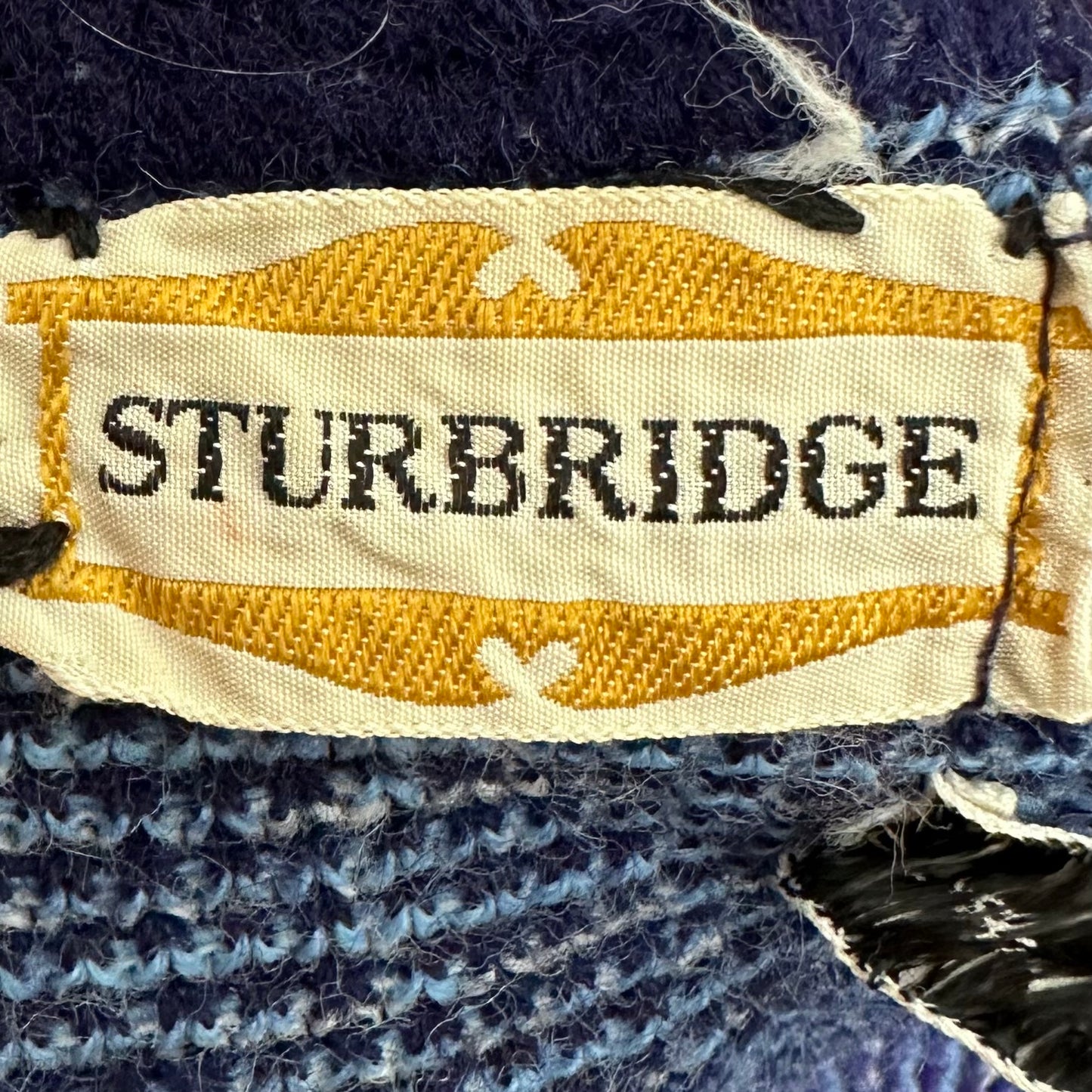 1970s Blue Intarsia Knitted Cape, Sturbridge, Poncho