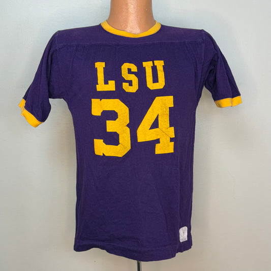 1970s LSU T-Shirt, Louisiana State University Football 34 Jersey Ringer Tee, Sportswear Size Youth Large/Adult Small