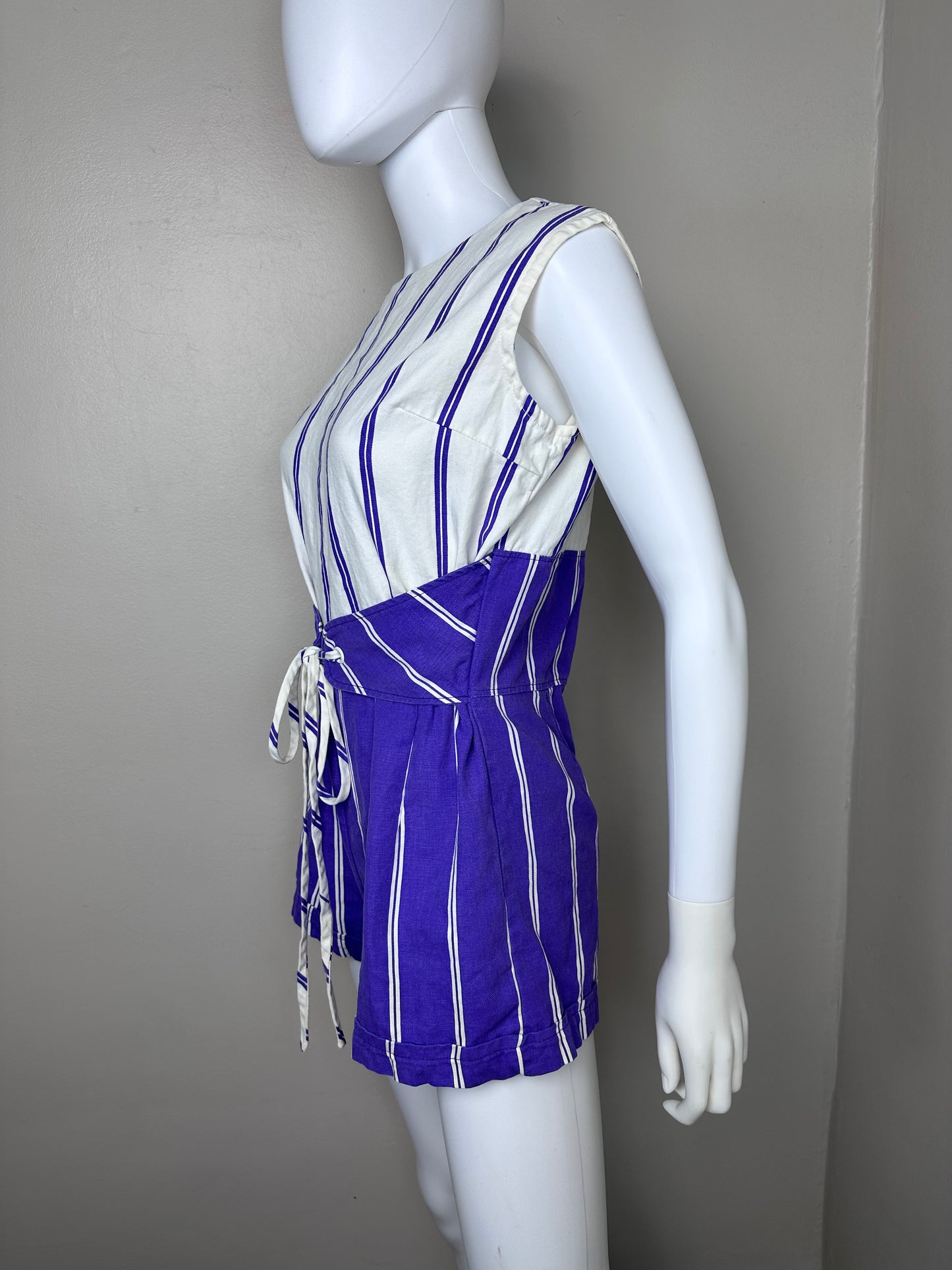 1960s Purple and White Stripe Cotton Romper, Size Medium