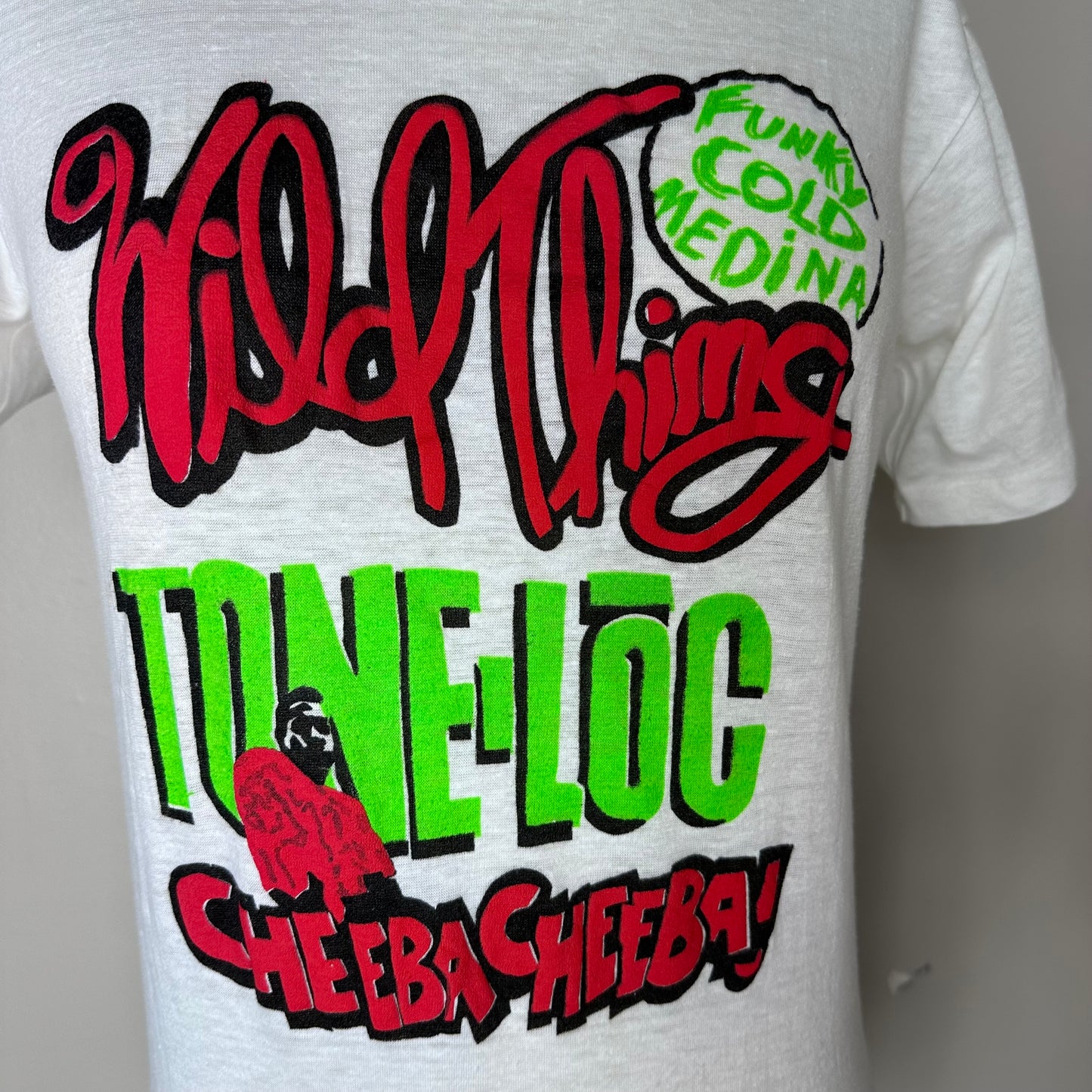 1980s/1990s Tone Lōc T-Shirt, Healthknit Size XS/S, Wild Thing, Funky Cold Medina, Cheeba, Parking Lot Rap Tee