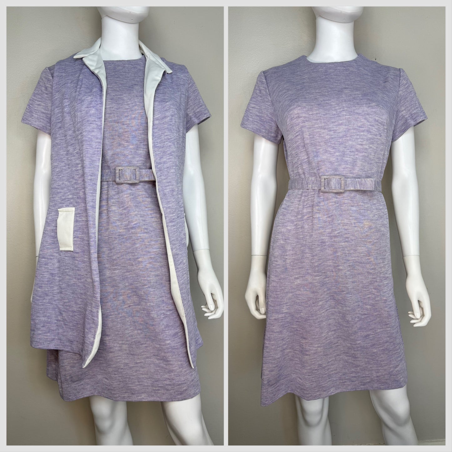 1960s/70s Lavender Dress and Vest Set, Size Large