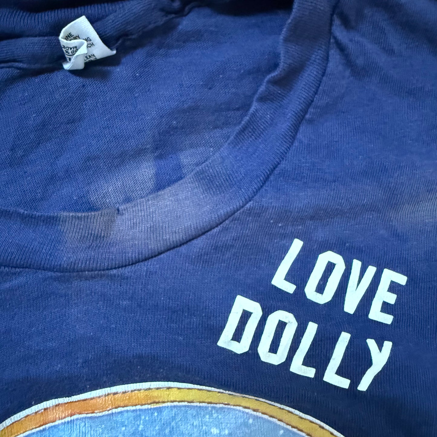 1970s Dolly Parton T-Shirt, Hanes Size Medium, Distressed Sun Faded
