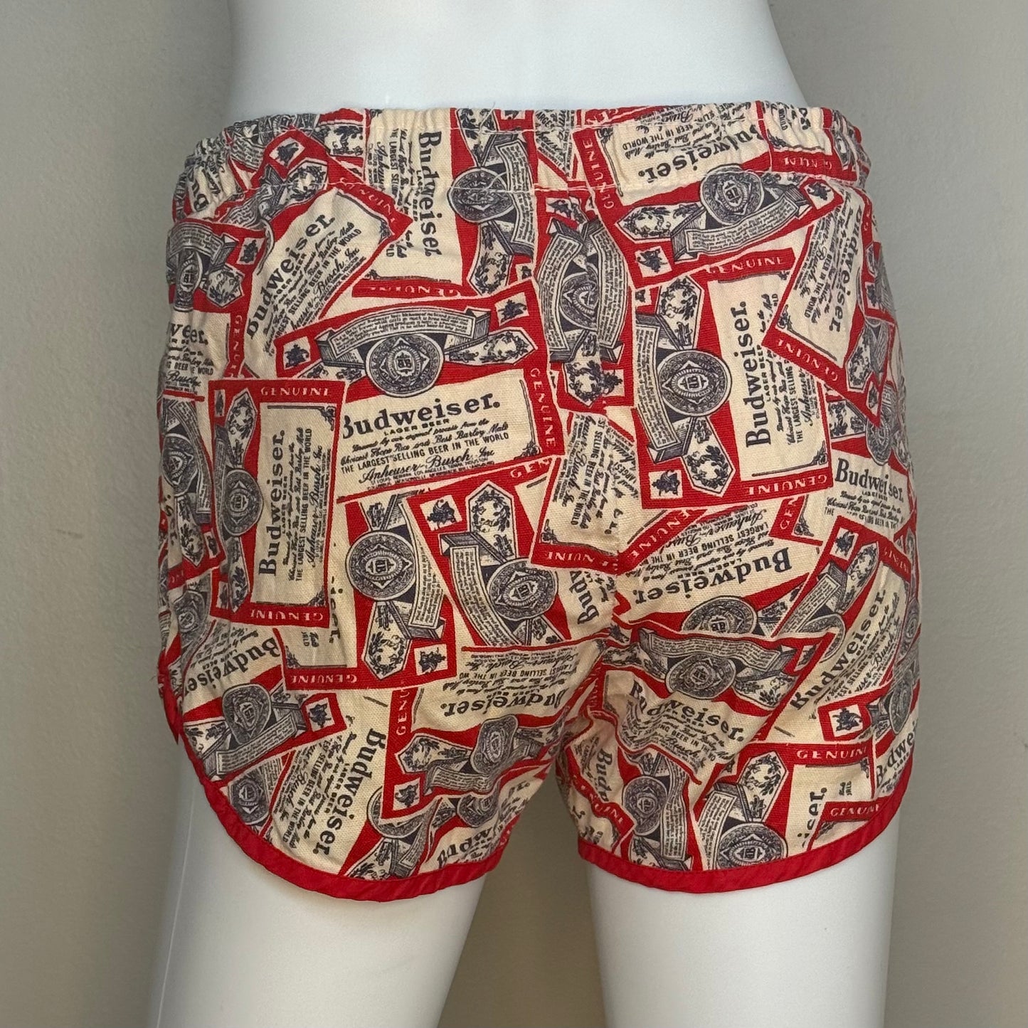 1970s Men’s Budweiser Beer Swim Trunks, Size X-Small, Cotton Swimsuit Shorts
