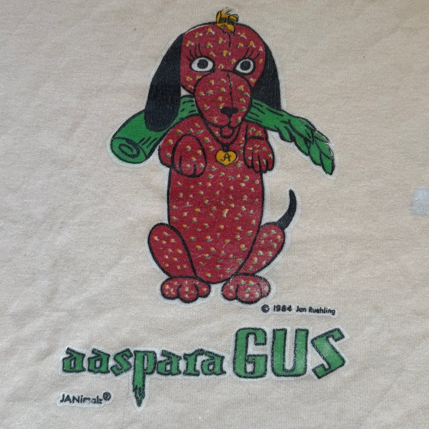 1980s Janimals Asparagus Dog T-Shirt, Jan Ruehling, Tan