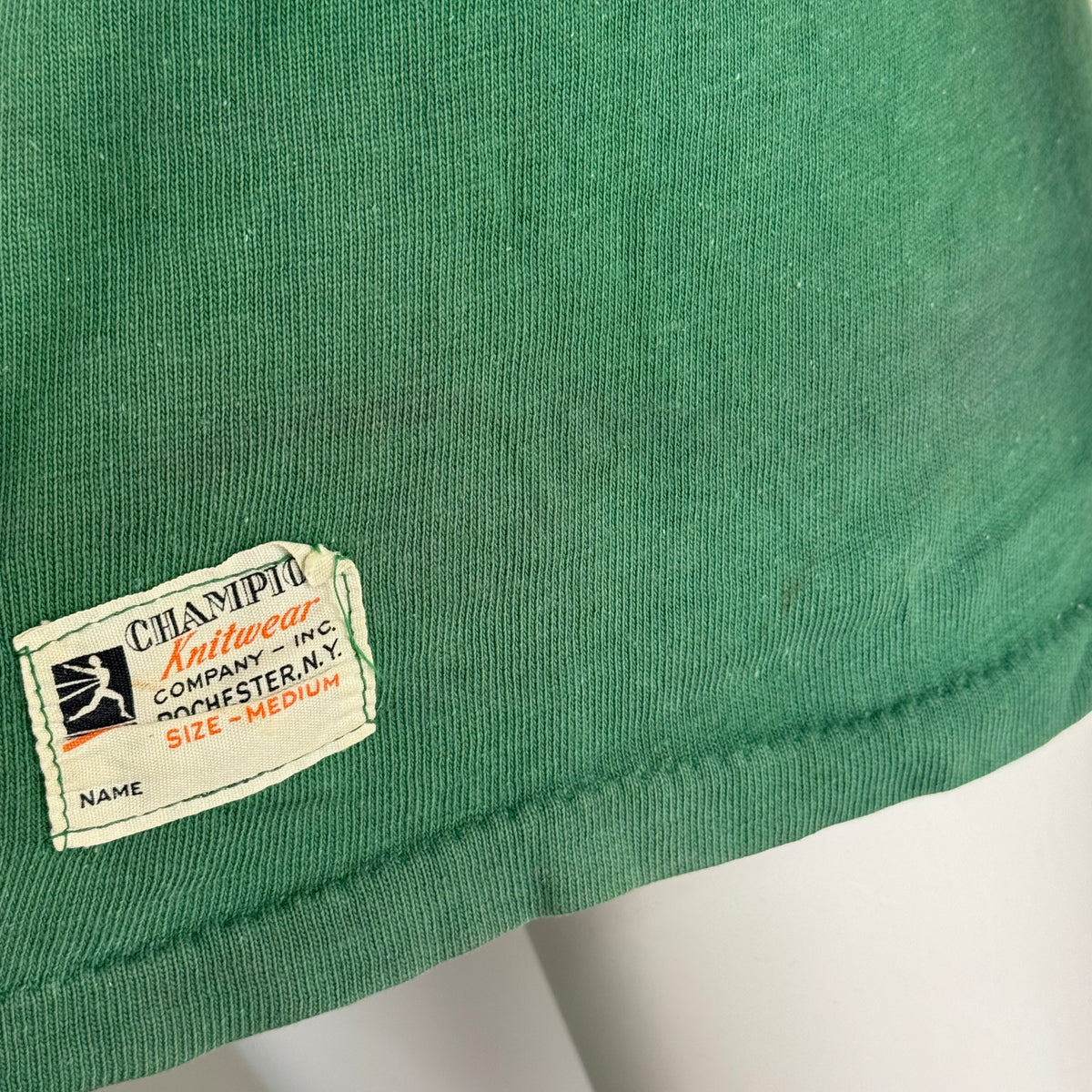 1940s Green Cotton Jersey T-Shirt, Central High Memphis AA, Champion Knitwear Company Running Man Size Medium