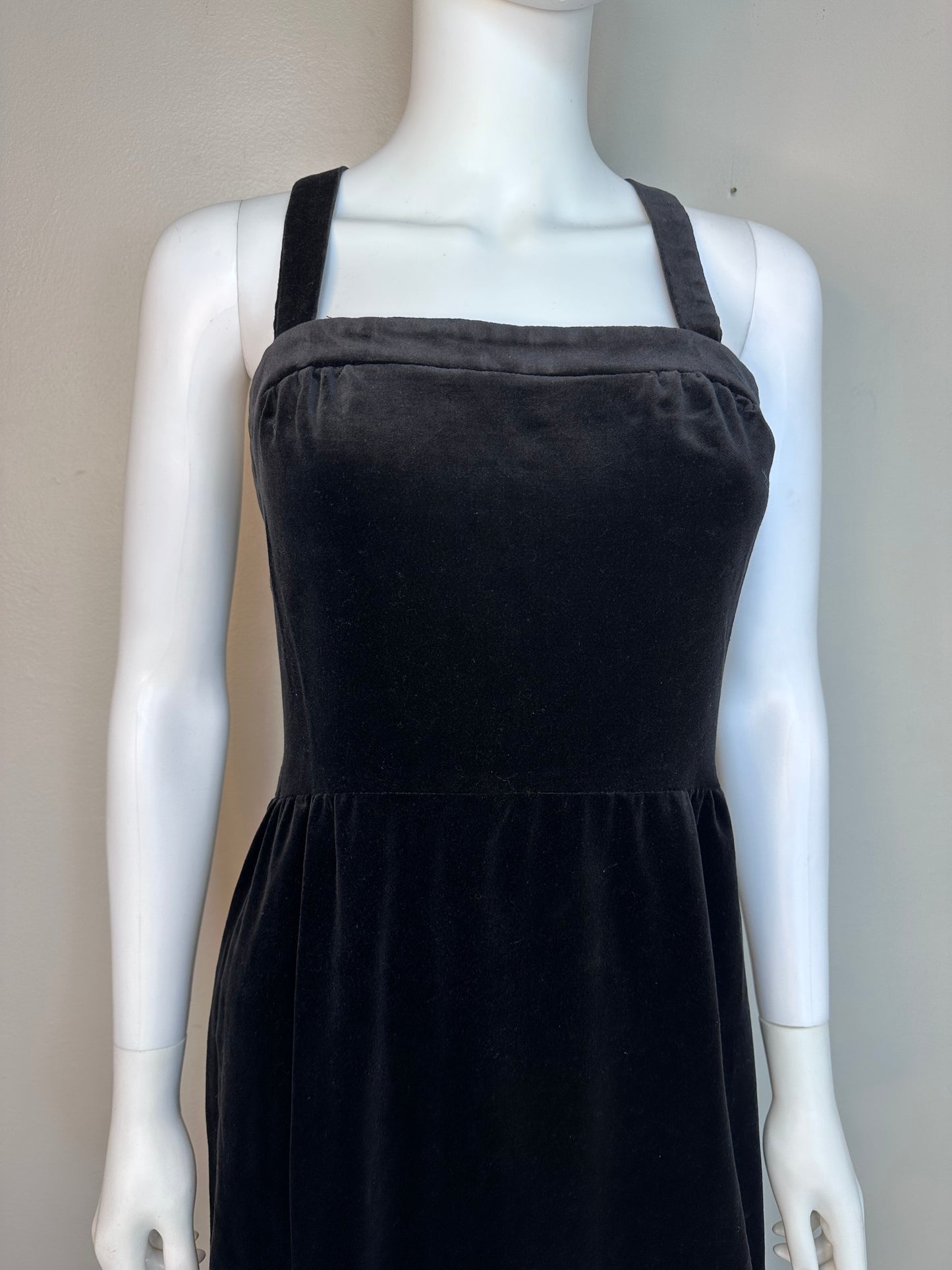 1960s Black Velvet Sleeveless Maxi Dress, Lanz Size XS