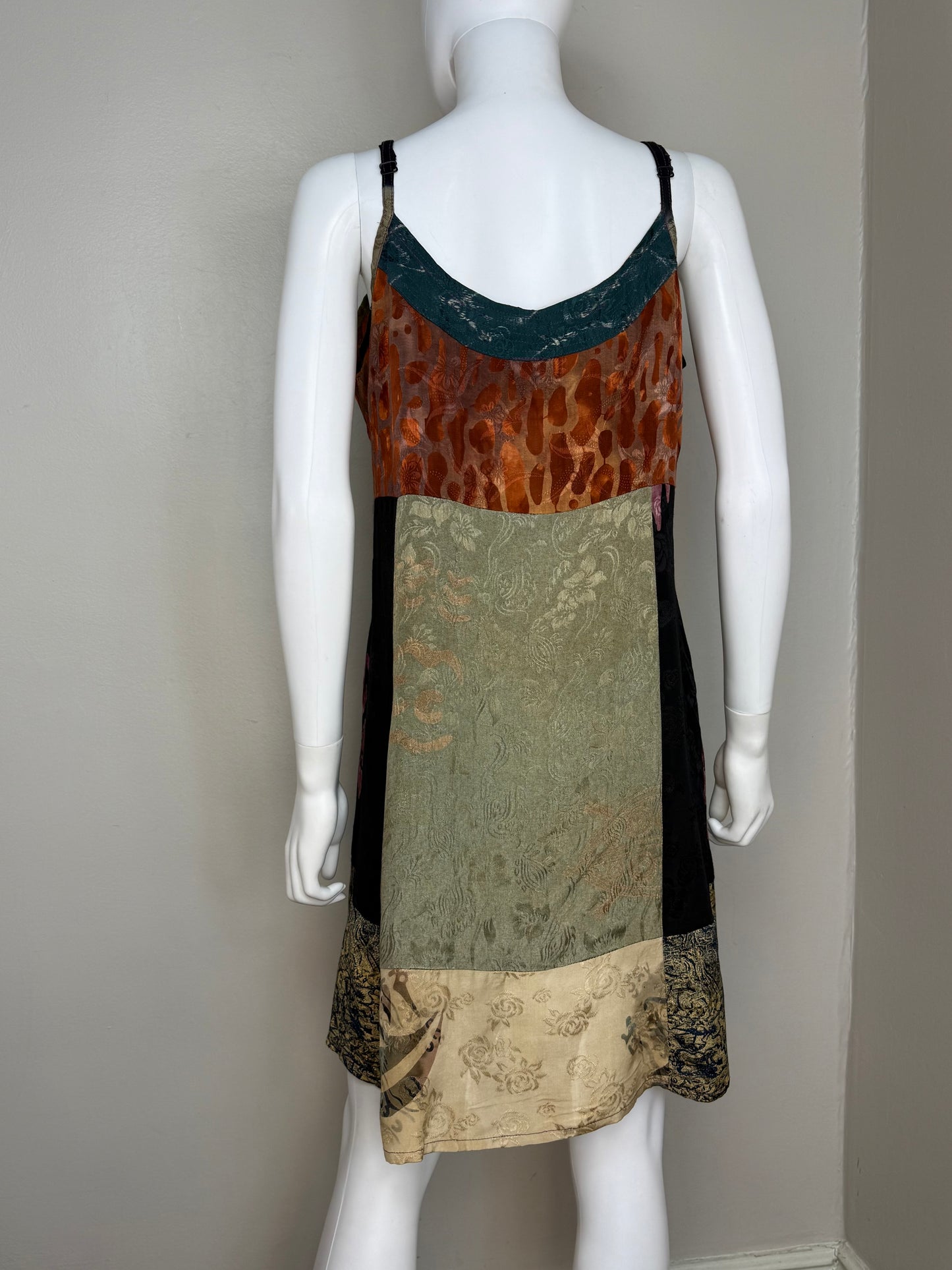 1990s Boho Patchwork Slip Dress, Size Medium/Large