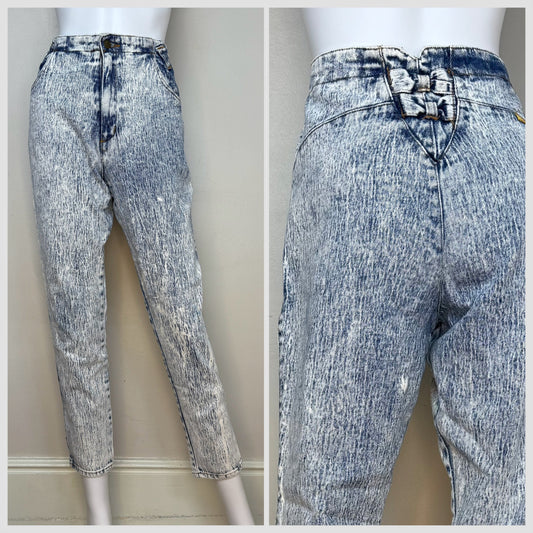 1980s Acid Wash Jeans with Bows on Back, Bijou, 30"x29"