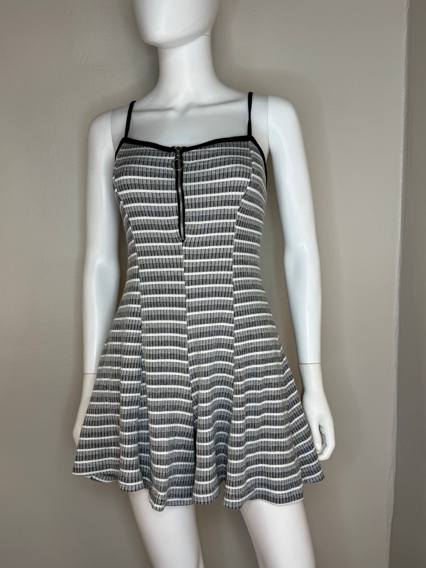 1990s Black and White Stripe Knit Romper, Cargo Size Small, Sleeveless