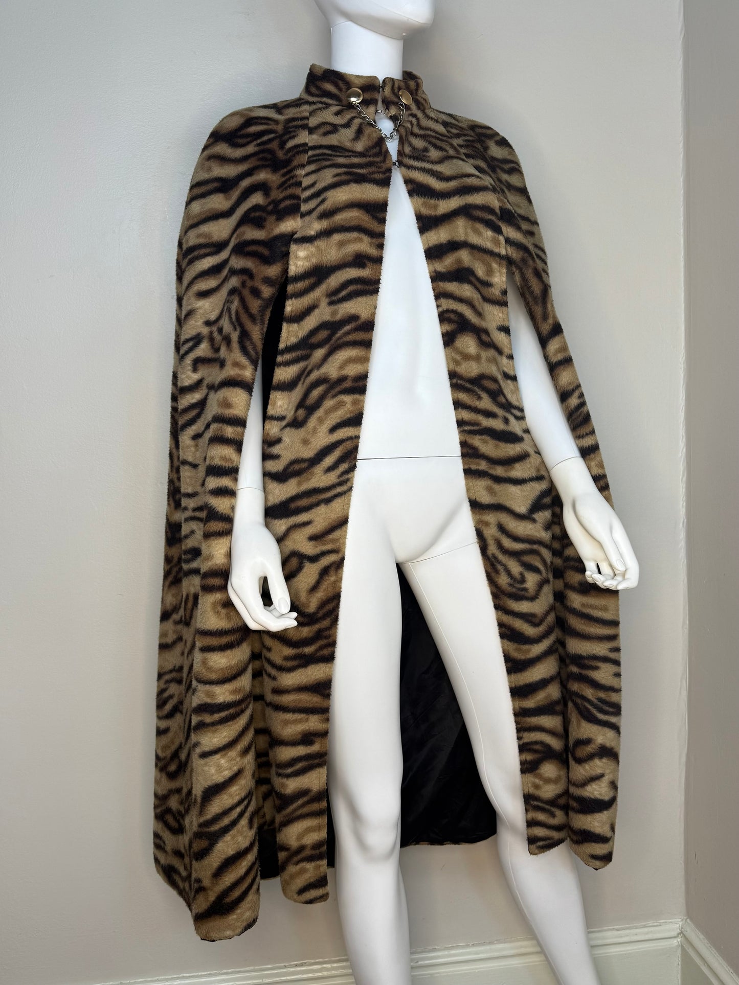 1960s/70s Faux Fur Cape, Tiger Print, Open Sizing