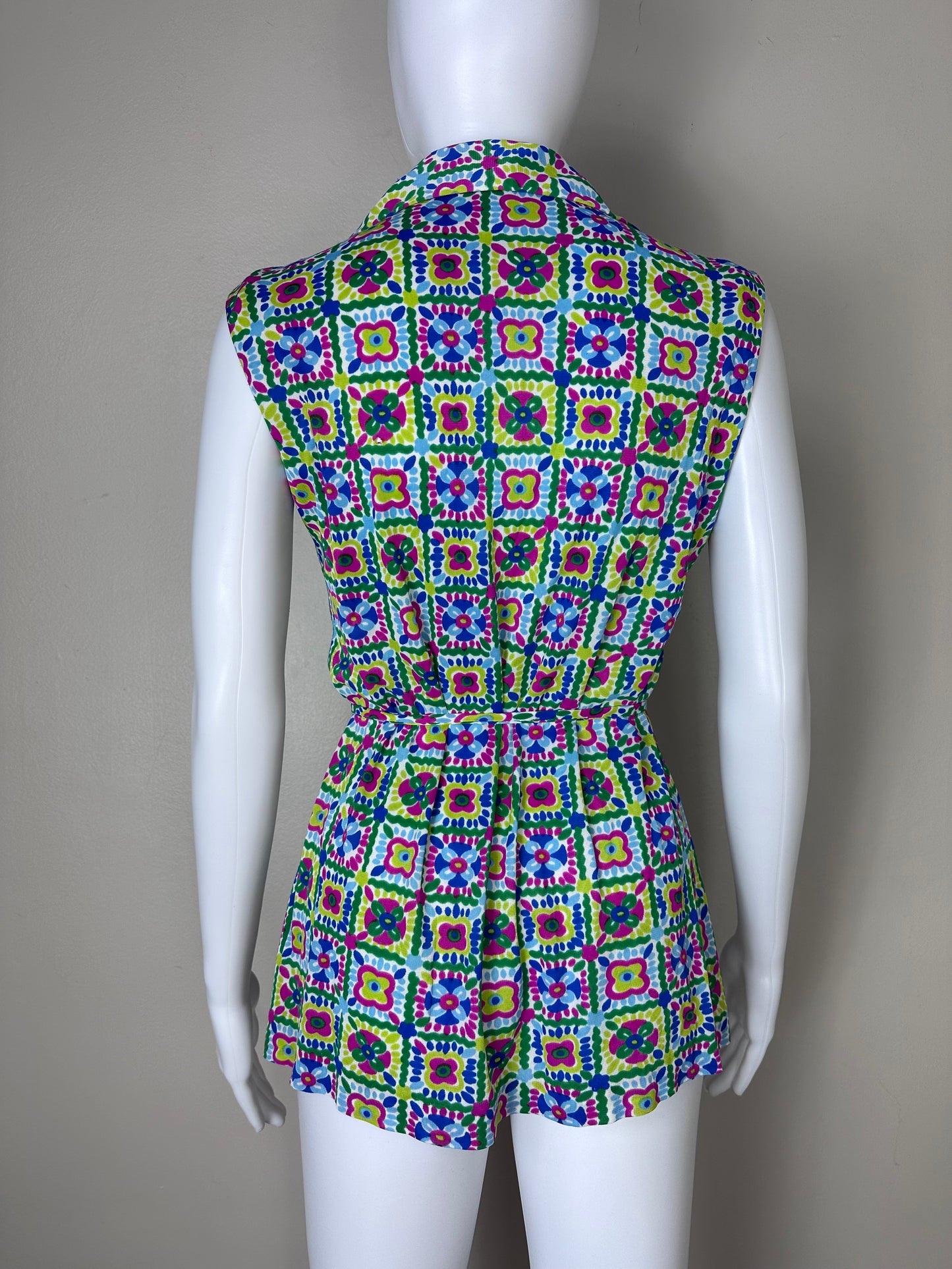 1960s/70s Bright Geometric Print Blouse, Size Medium